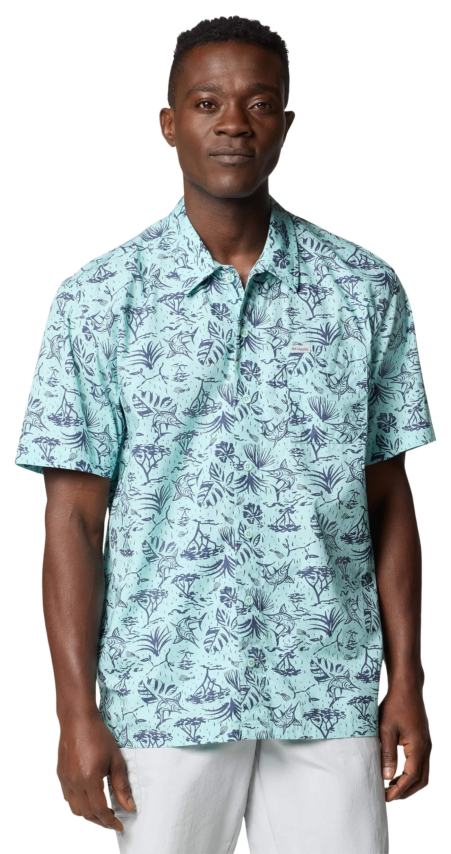 Image of Columbia PFG Trollers Best Short-Sleeve Shirt for Men - Spray Marlin Chase