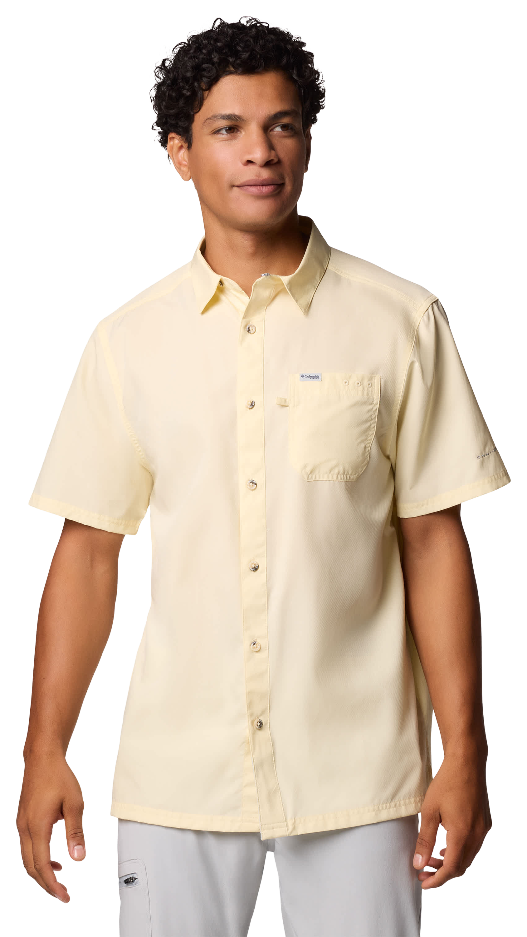 Image of Columbia PFG Slack Tide Camp Short-Sleeve Button-Down Shirt for Men - Lemon Wash - 2XL