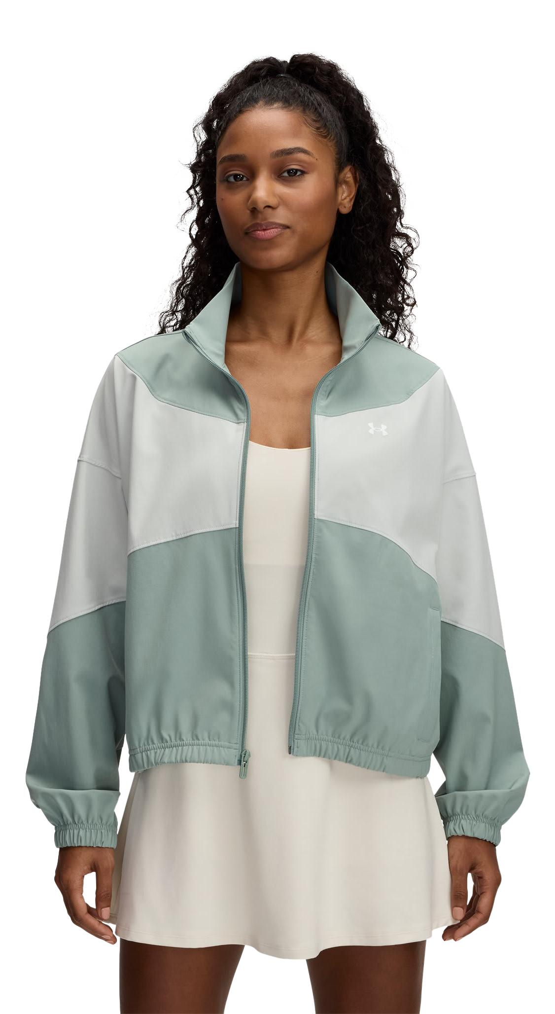 Image of Under Armour Rival Woven Jacket for Ladies - Silica Green/Hydro Green/White - 2X