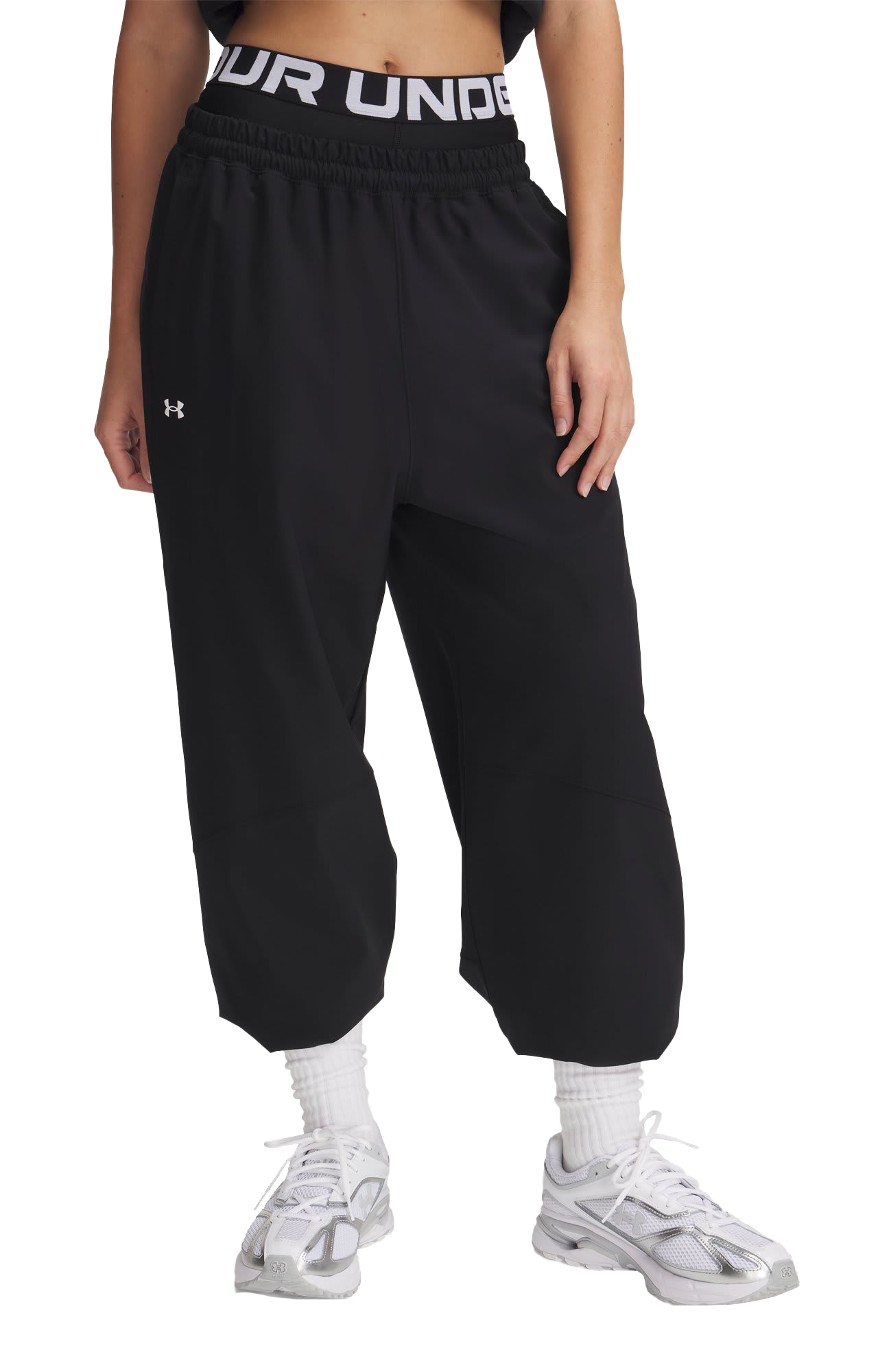 Image of Under Armour Rival Woven Gym Pants for Ladies - Black/White - MD