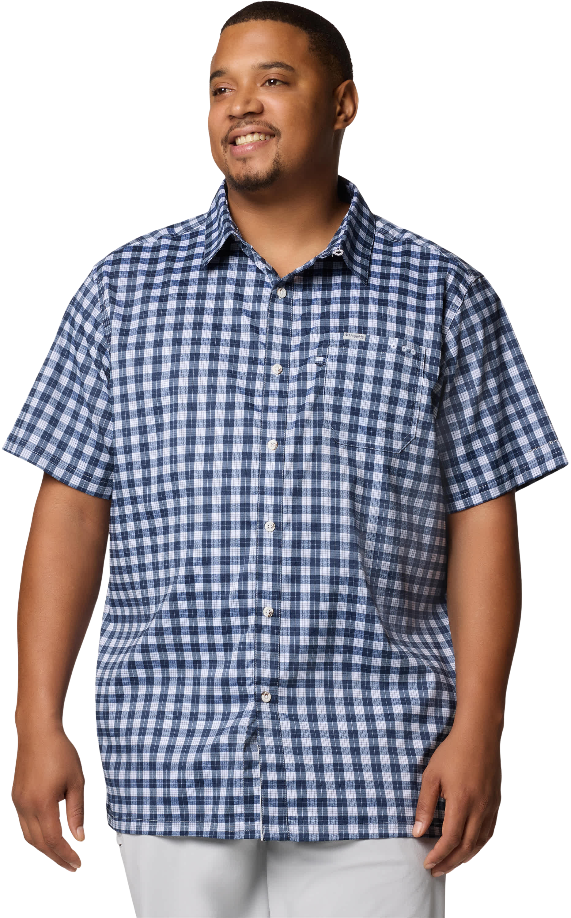 Columbia Super Slack Tide Camp Short-Sleeve Button-Down Shirt for Men - Collegiate Navy Palaka Grid - XLT