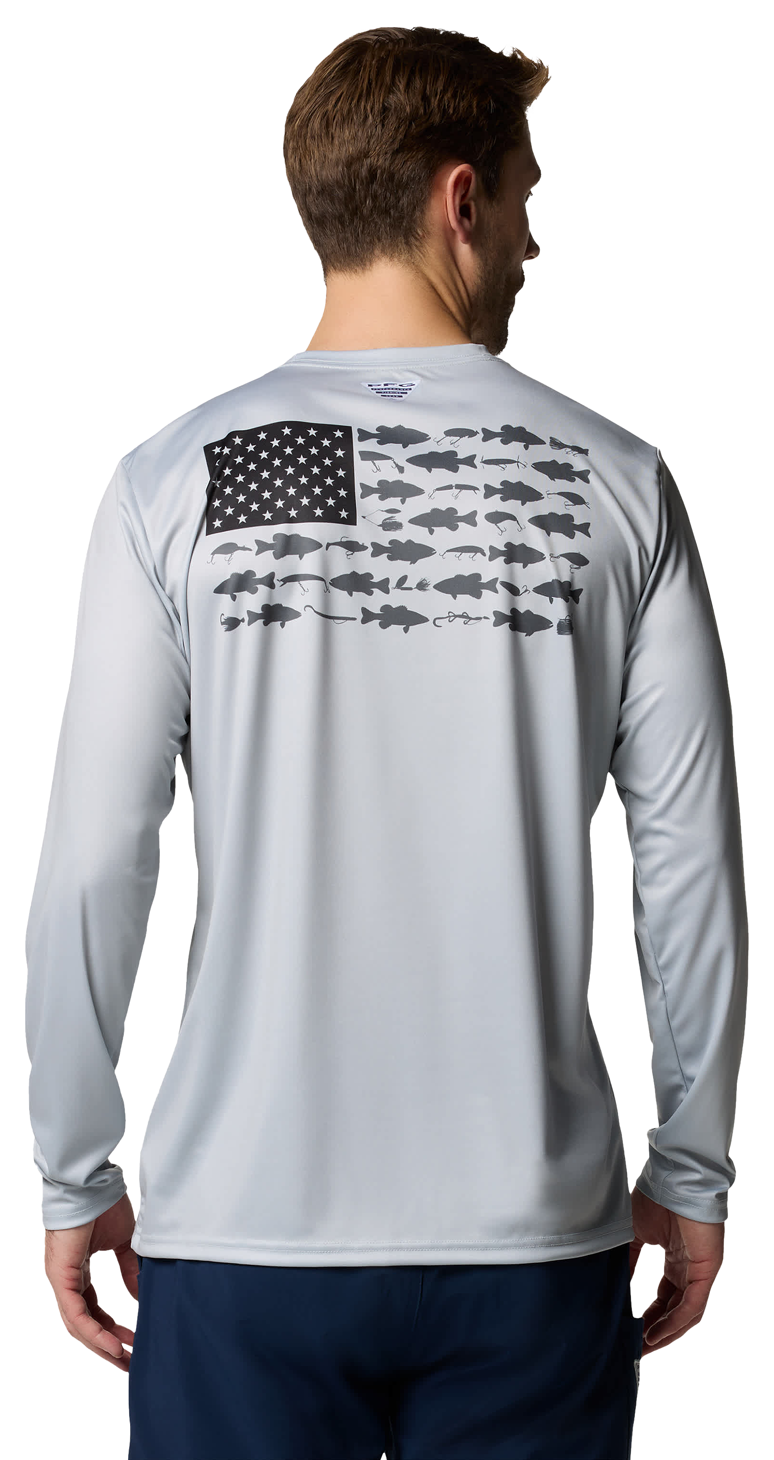 Image of Columbia Terminal Tackle PFG Fish Flag Long-Sleeve Shirt - Cool Grey/Black Bass Lures - M