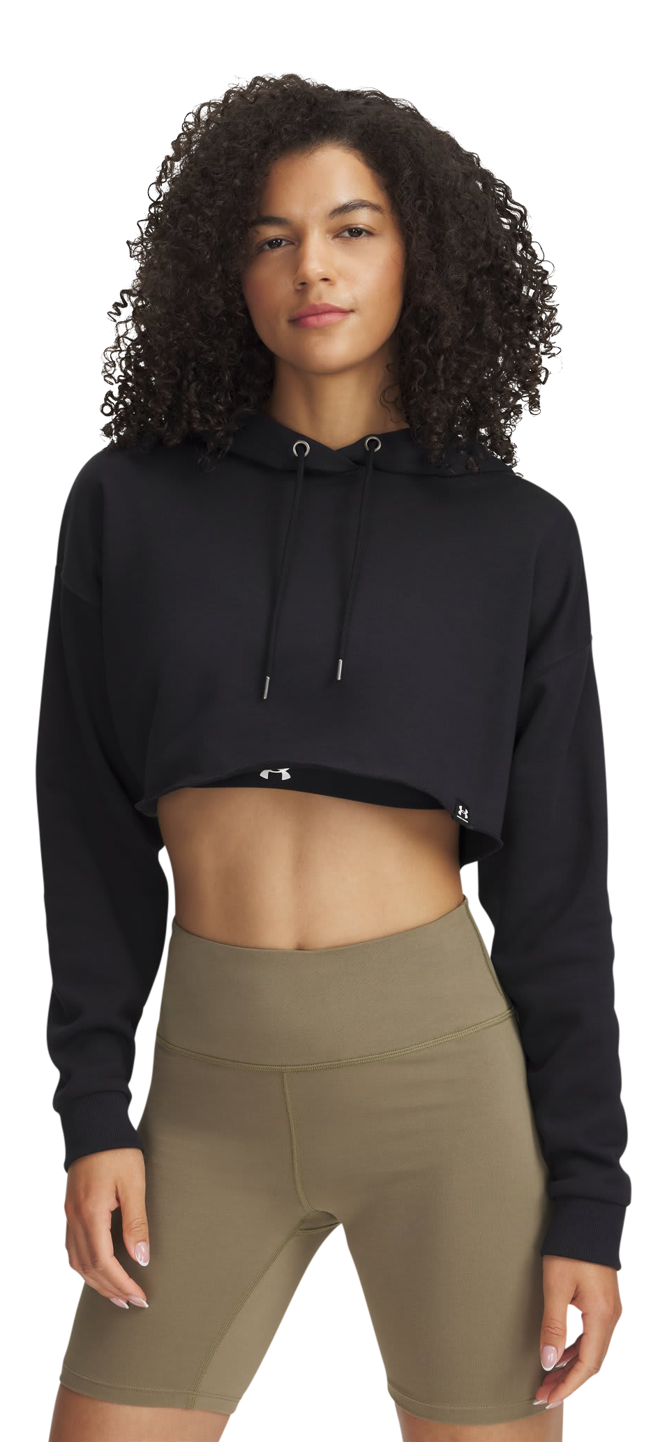 Image of Under Armour Icon Terry Crop Long-Sleeve Hoodie for Ladies - Black/White - XL