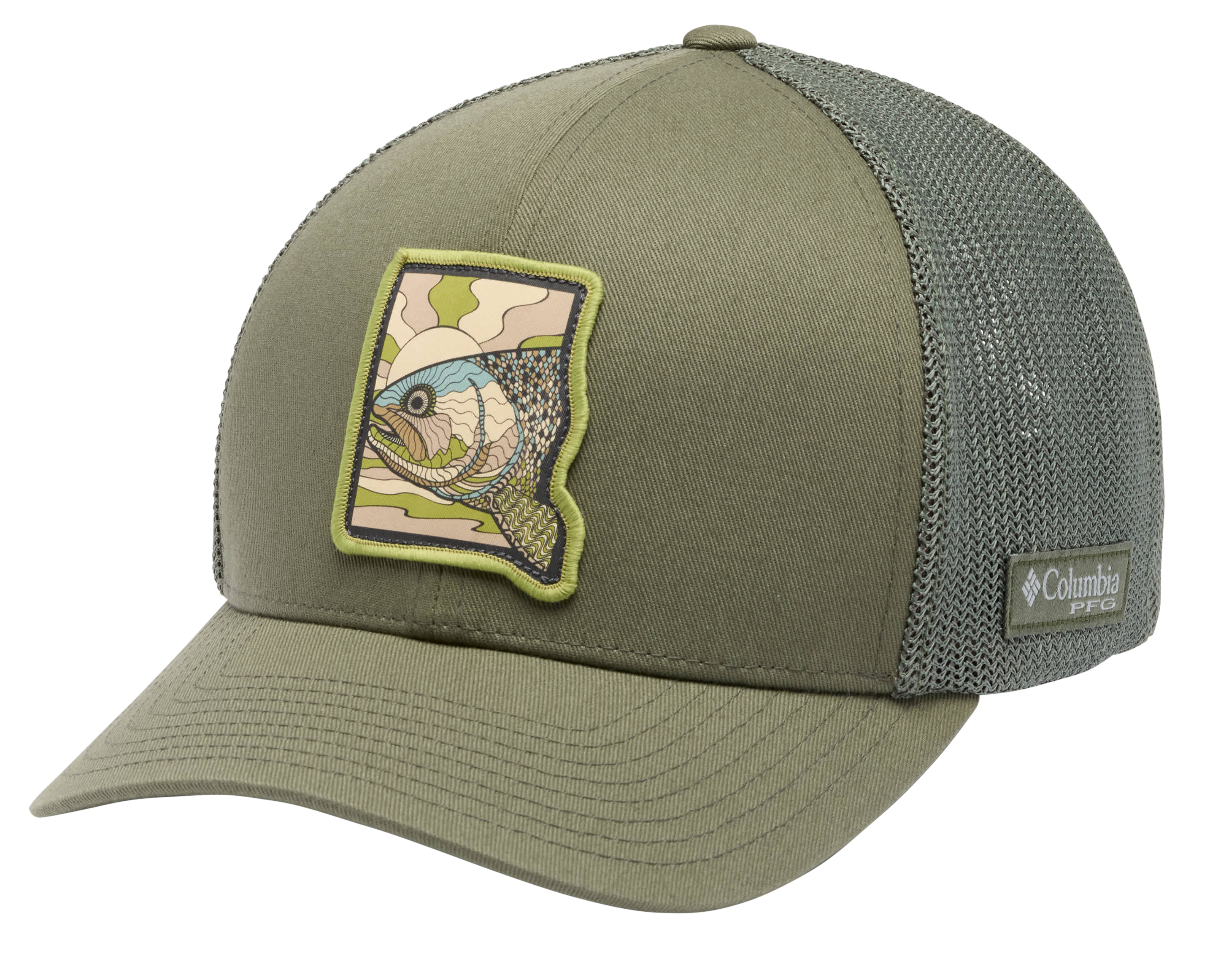 Image of Columbia PFG Trout Patch Mesh-Back Ball Cap - Cypress/Trout Shine - S/M