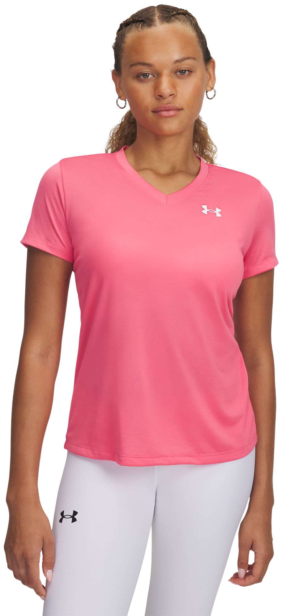 Image of Under Armour UA Tech V-Neck Short-Sleeve Shirt for Ladies - Super Pink/White