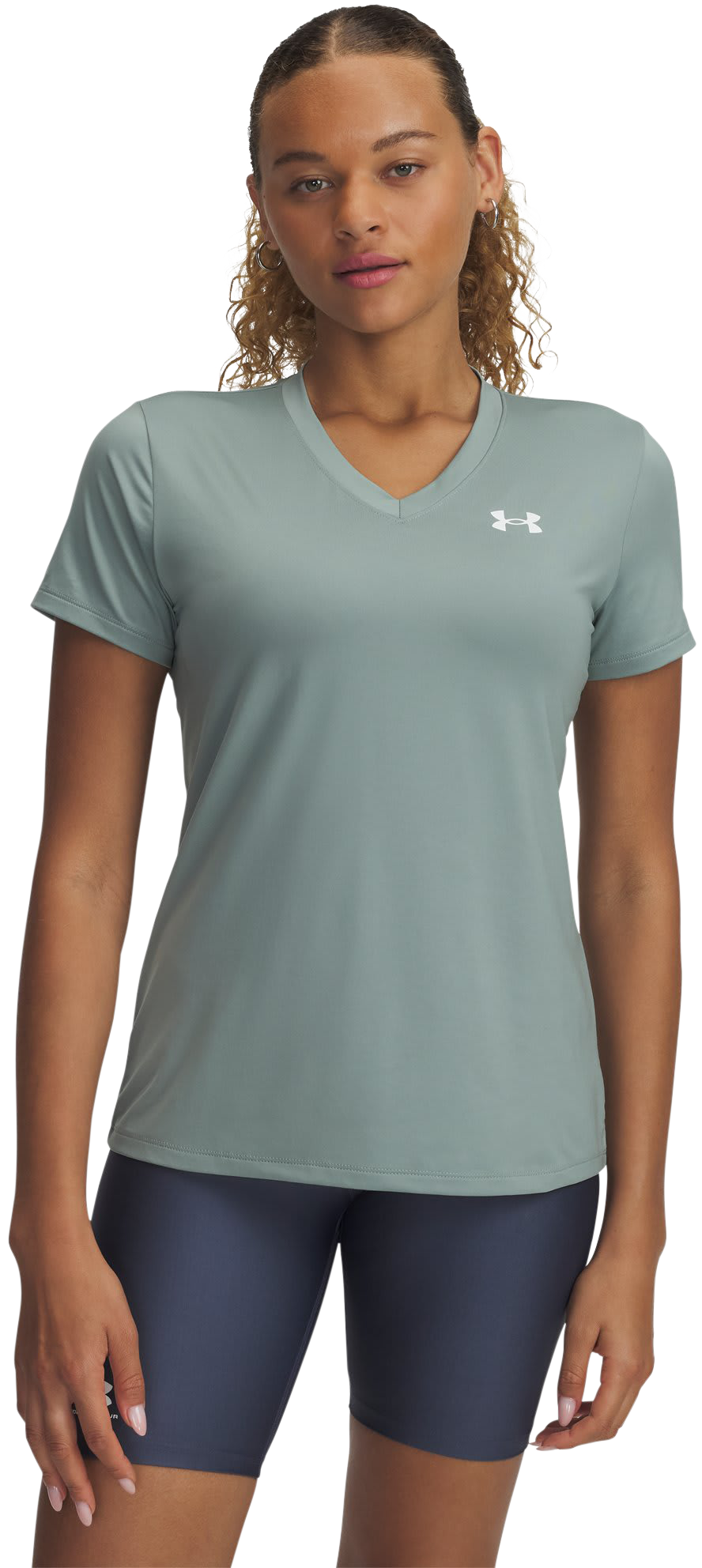 Image of Under Armour UA Tech V-Neck Short-Sleeve Shirt for Ladies - Silica Green/White