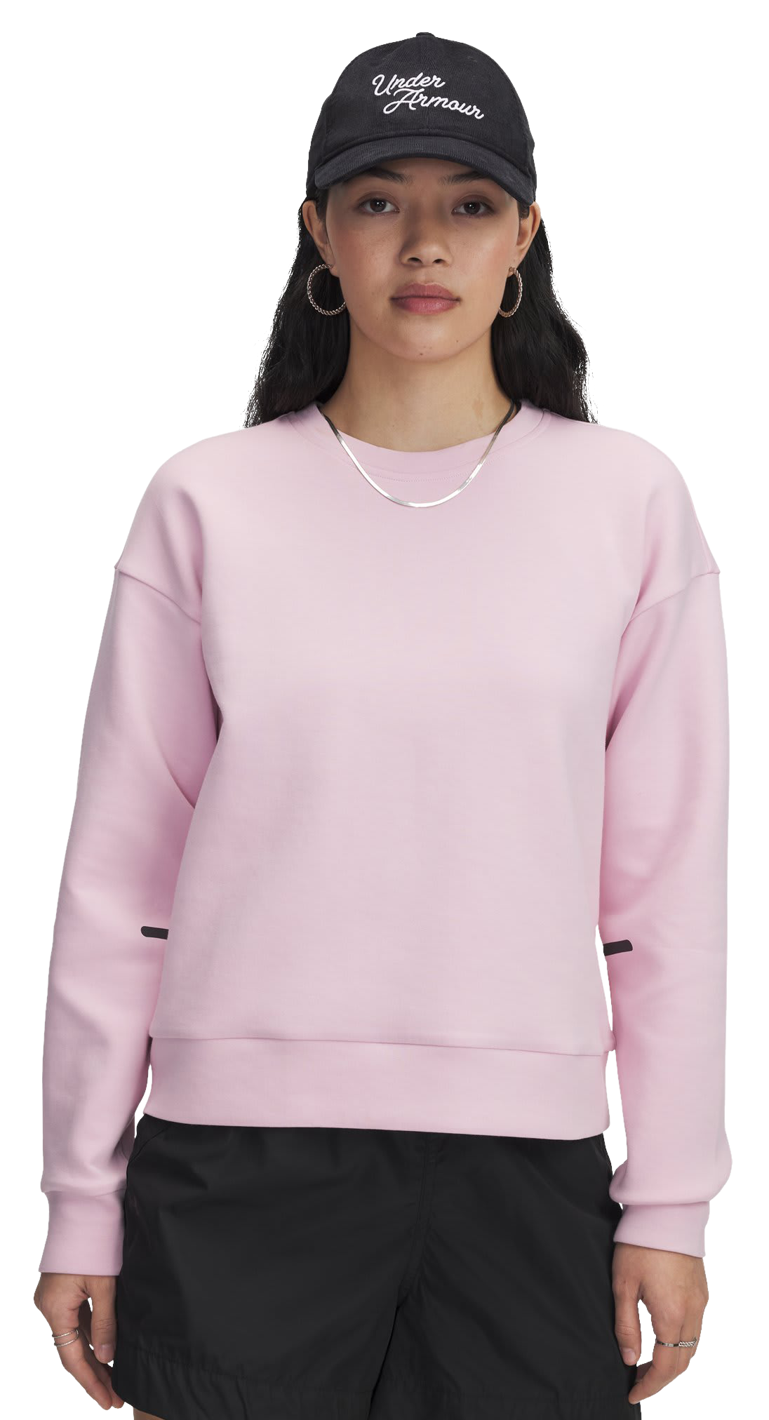 Image of Under Armour Unstoppable Fleece Crew-Neck Pullover for Ladies - Prime Pink/Black - XL