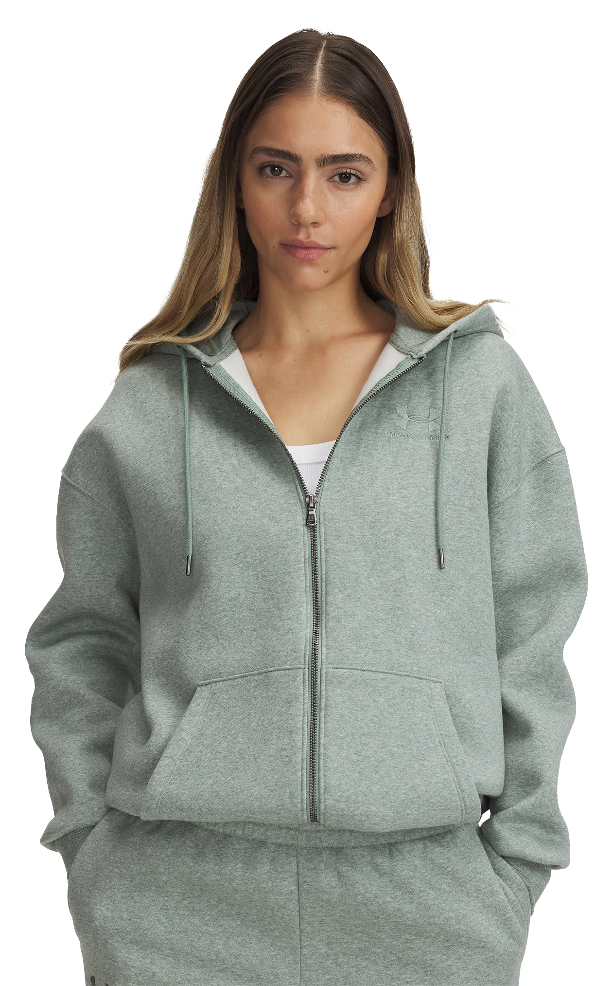 Image of Under Armour Icon Fleece Oversized Full-Zip Jacket for Ladies - Silica Green/Silica Green - L