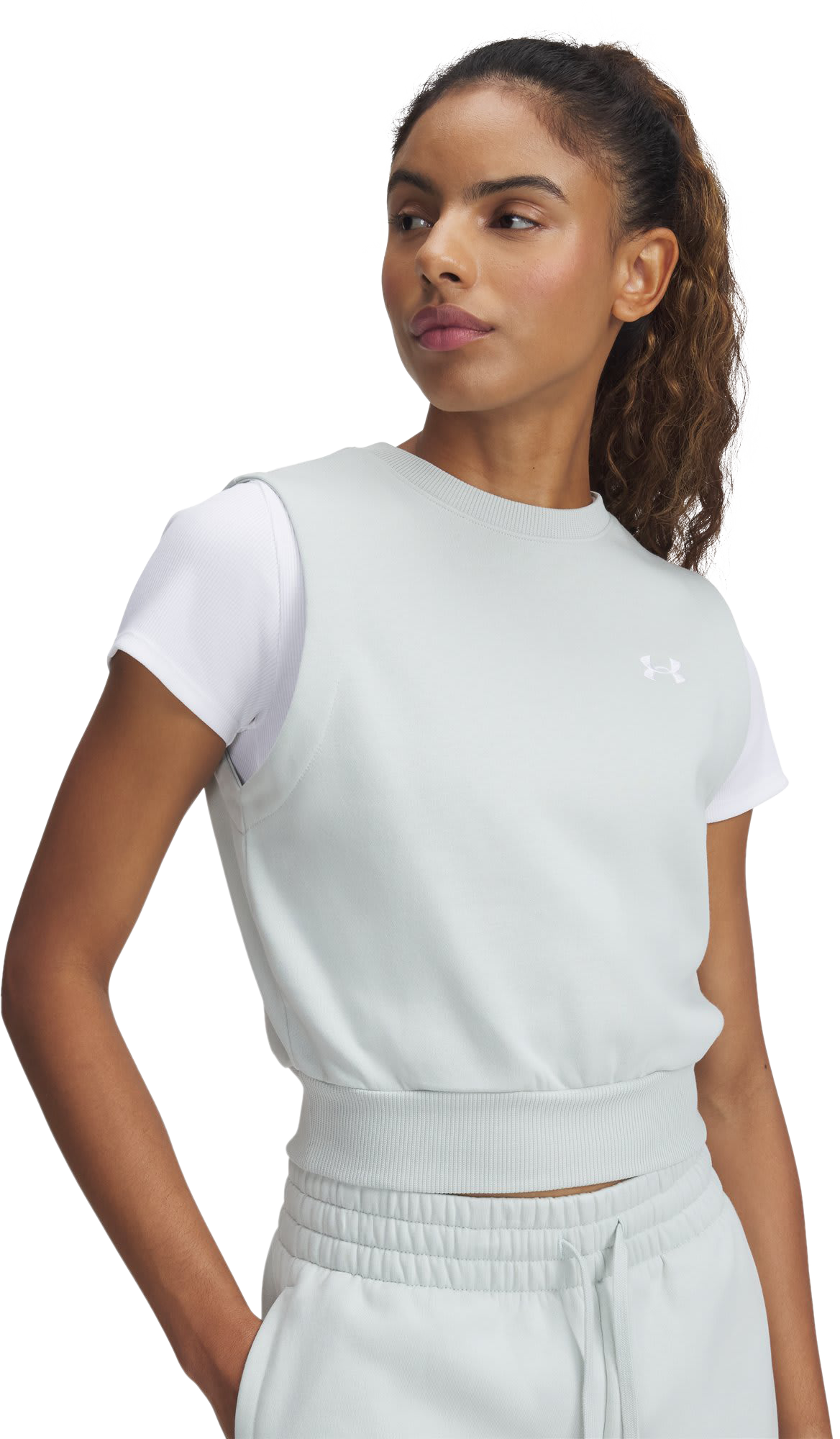 Image of Under Armour Rival Fleece Sleeveless Top for Ladies - Hydro Green/White - XS