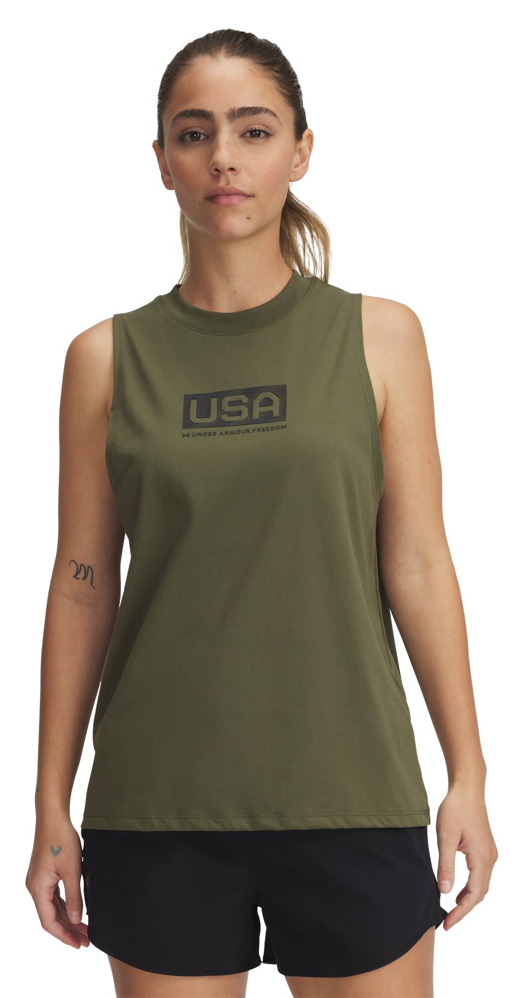 Image of Under Armour Freedom USA Logo Tank for Ladies - Marine OD Green/Black - XL