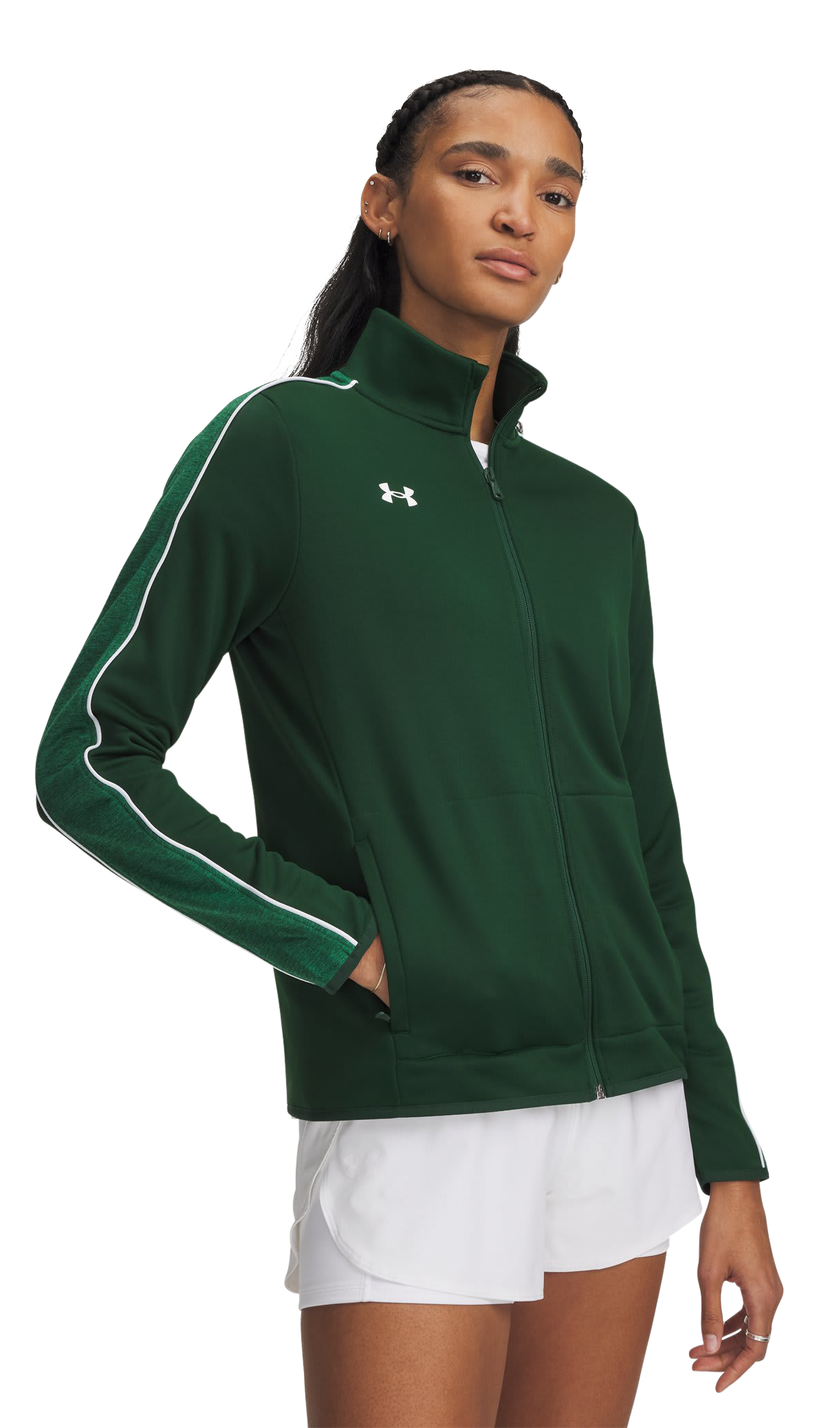 Image of Under Armour Command Warm-Up Full-Zip Jacket for Ladies - Forest Green/White