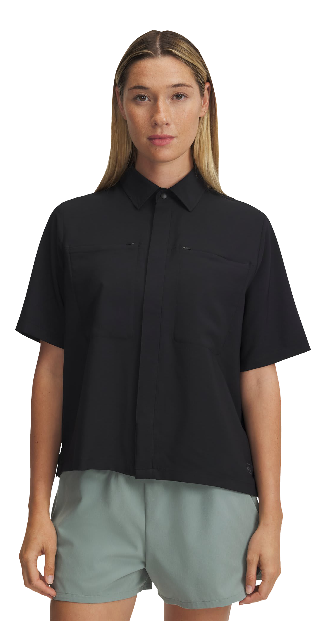 Image of Under Armour Fish Pro Hybrid Short-Sleeve Shirt for Ladies - Black/Castlerock - L