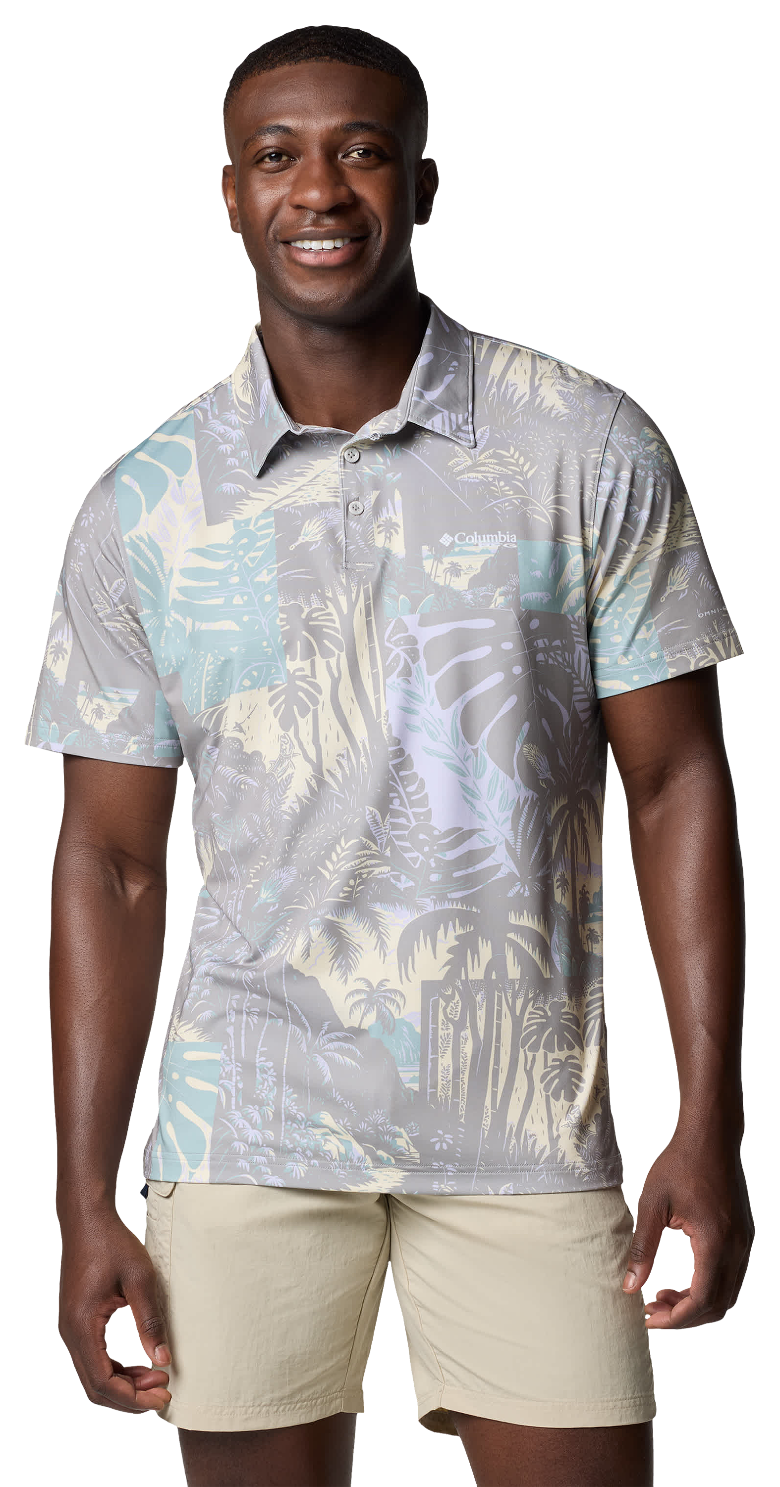 Image of Columbia Super Slack Tide II Stretch Short-Sleeve Polo - Lemon Wash Tarpon Trek