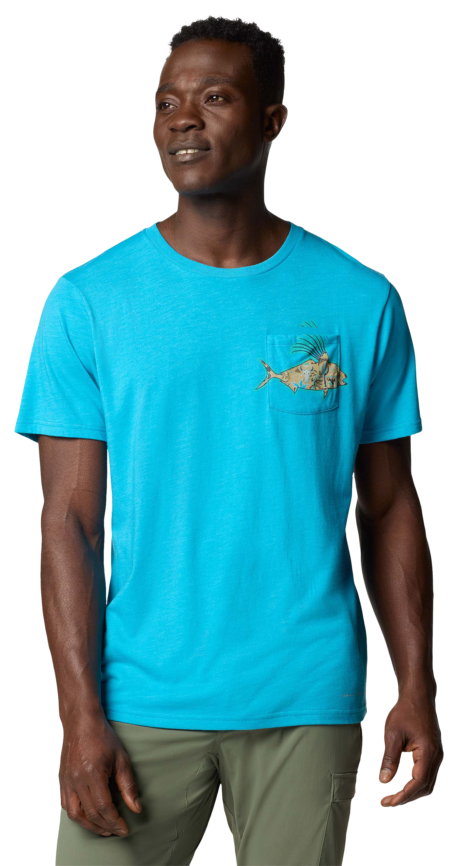 Image of Columbia PFG Wild Cast Baja Rooster Pocket Short-Sleeve T-Shirt for Men - Blue Echo/PFG Pocket Baja Rooster - M