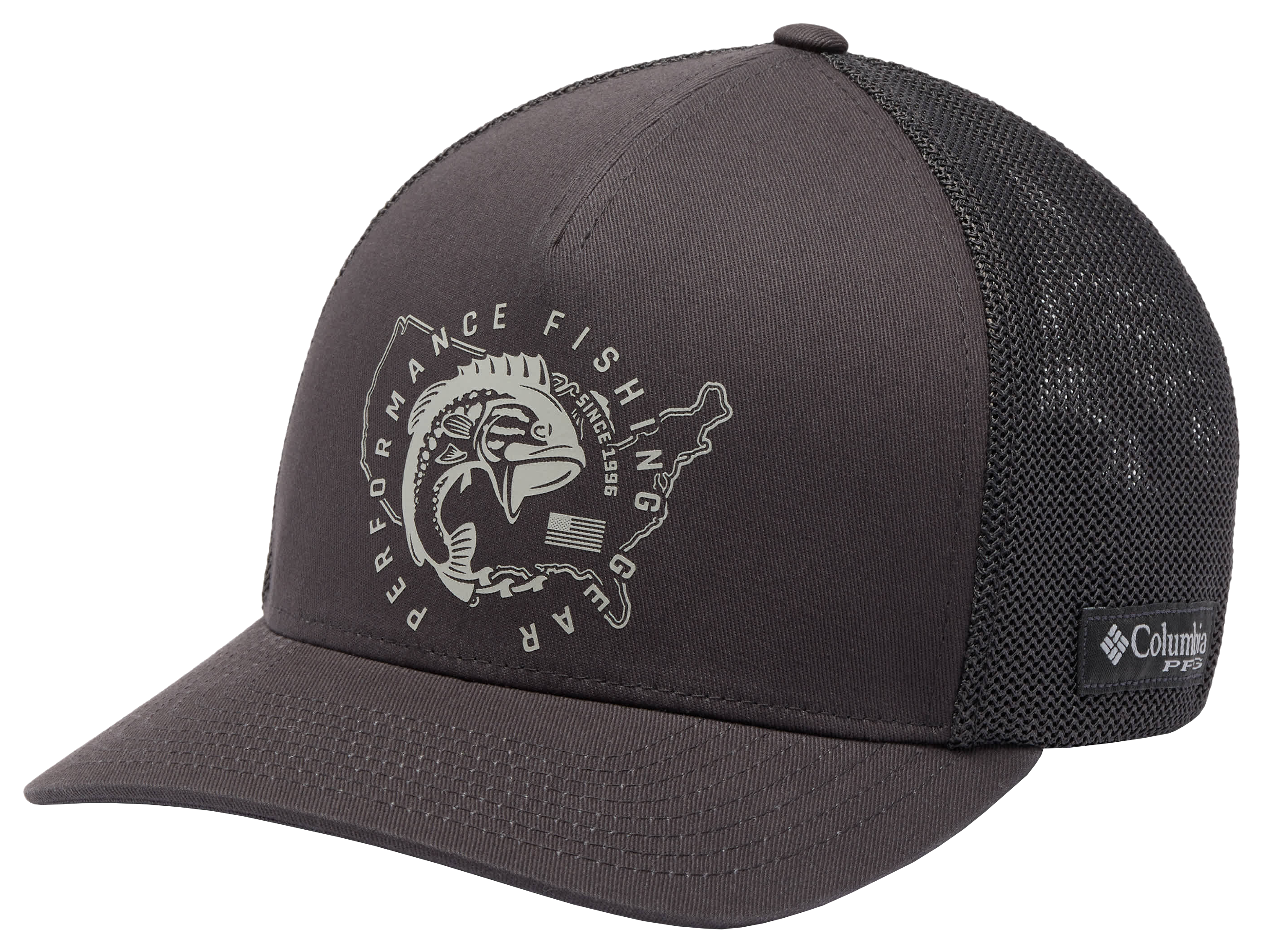 Image of Columbia PFG Statetriot Bass Graphic Mesh-Back Ball Cap - Shark/PFG Pride USA - S/M