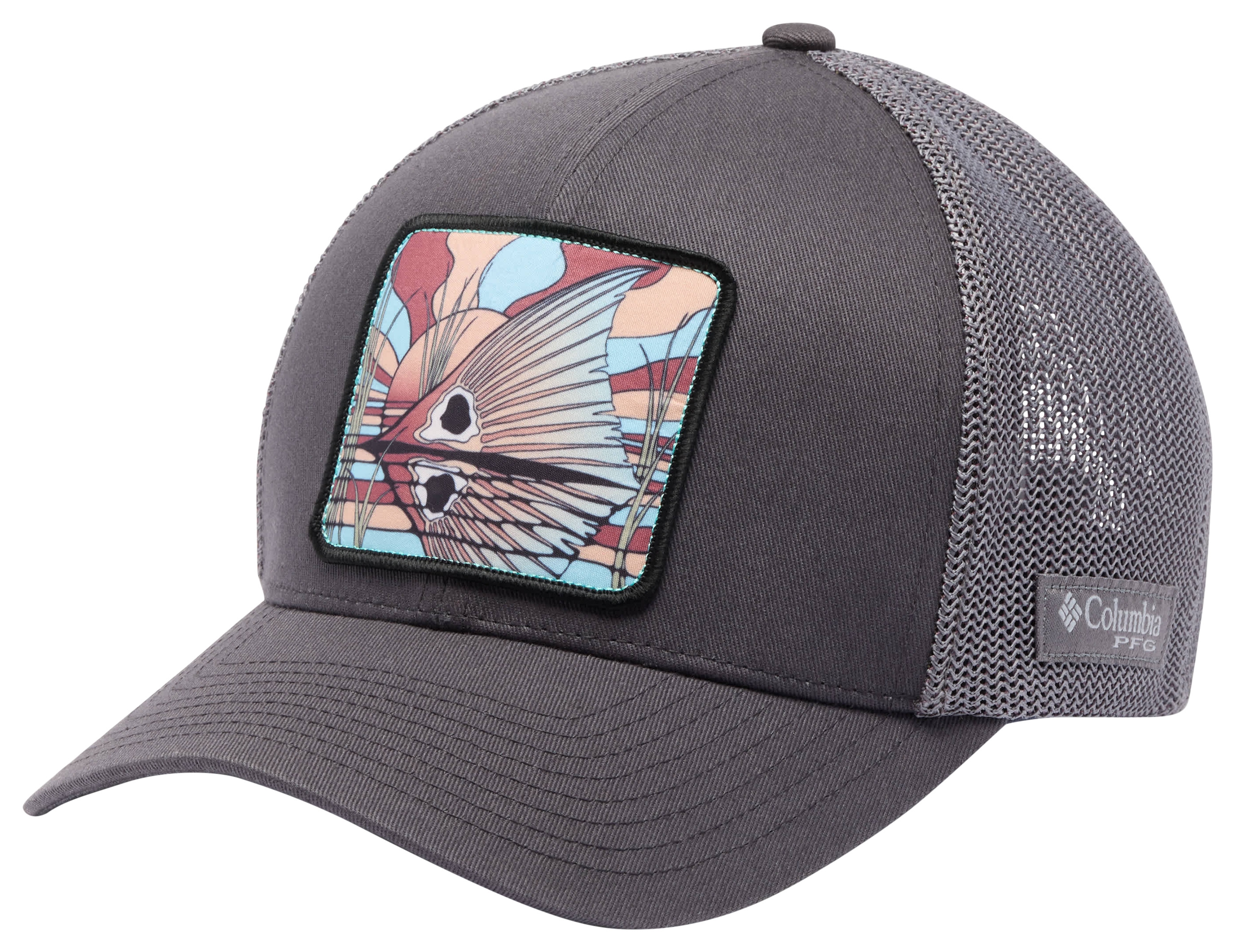 Image of Columbia PFG Redfish Patch Mesh-Back Ball Cap - Shark/City Grey/Redfish Shine - L/XL