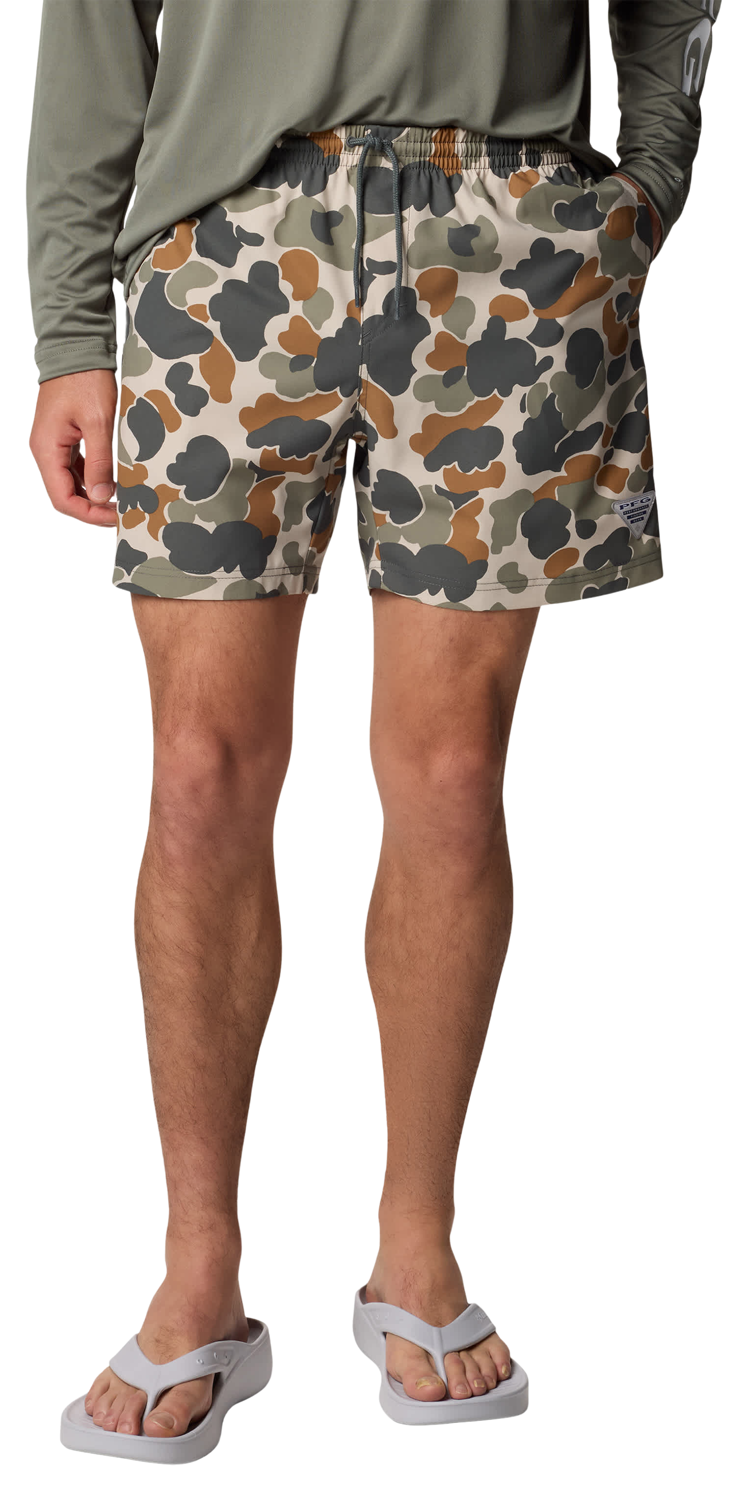 Image of Columbia PFG Rambler Printed Water Shorts - Fossil Deltahunter Camo