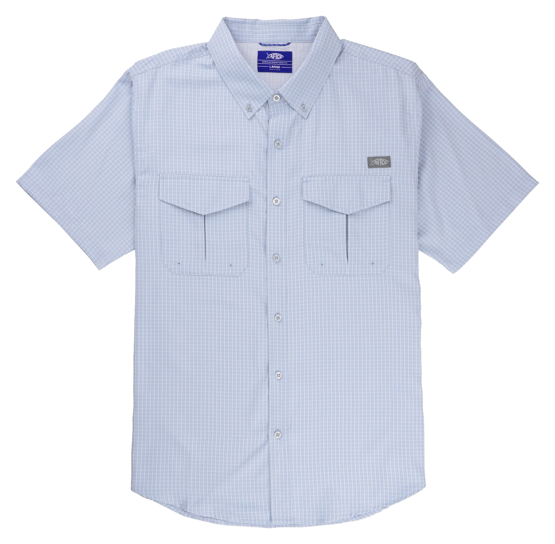 Image of AFTCO Sirius Tech Vented Short-Sleeve Button-Down Fishing Shirt for Men - Airy Blue - XL