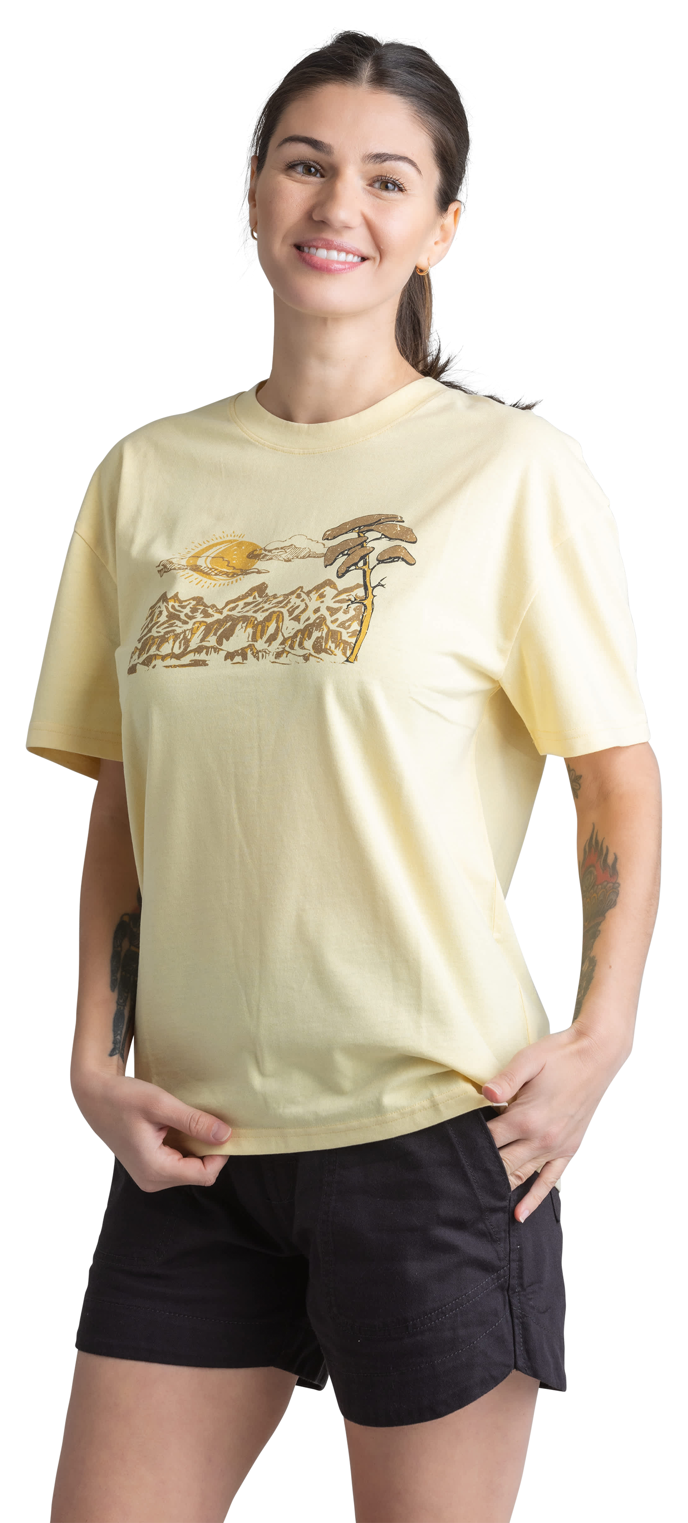 Image of LIV Outdoor Reagan Stonewashed Sundress Eclipse Graphic Short-Sleeve T-Shirt for Ladies - Sundress Eclipse - M