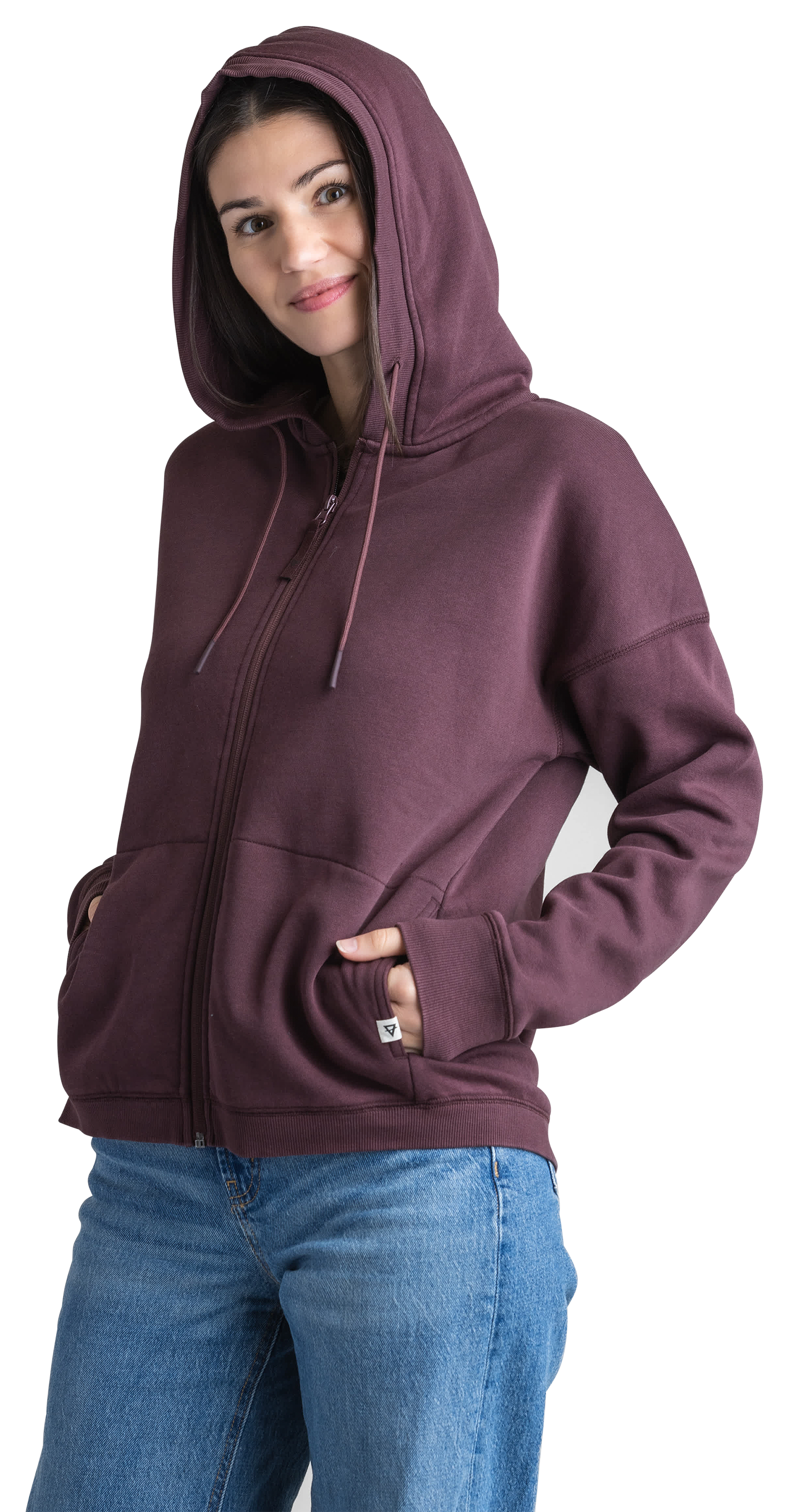 Image of LIV Outdoor Gabriella Full-Zip Hooded Stonewashed Sweatshirt for Ladies - Bitter Chocolate - SM