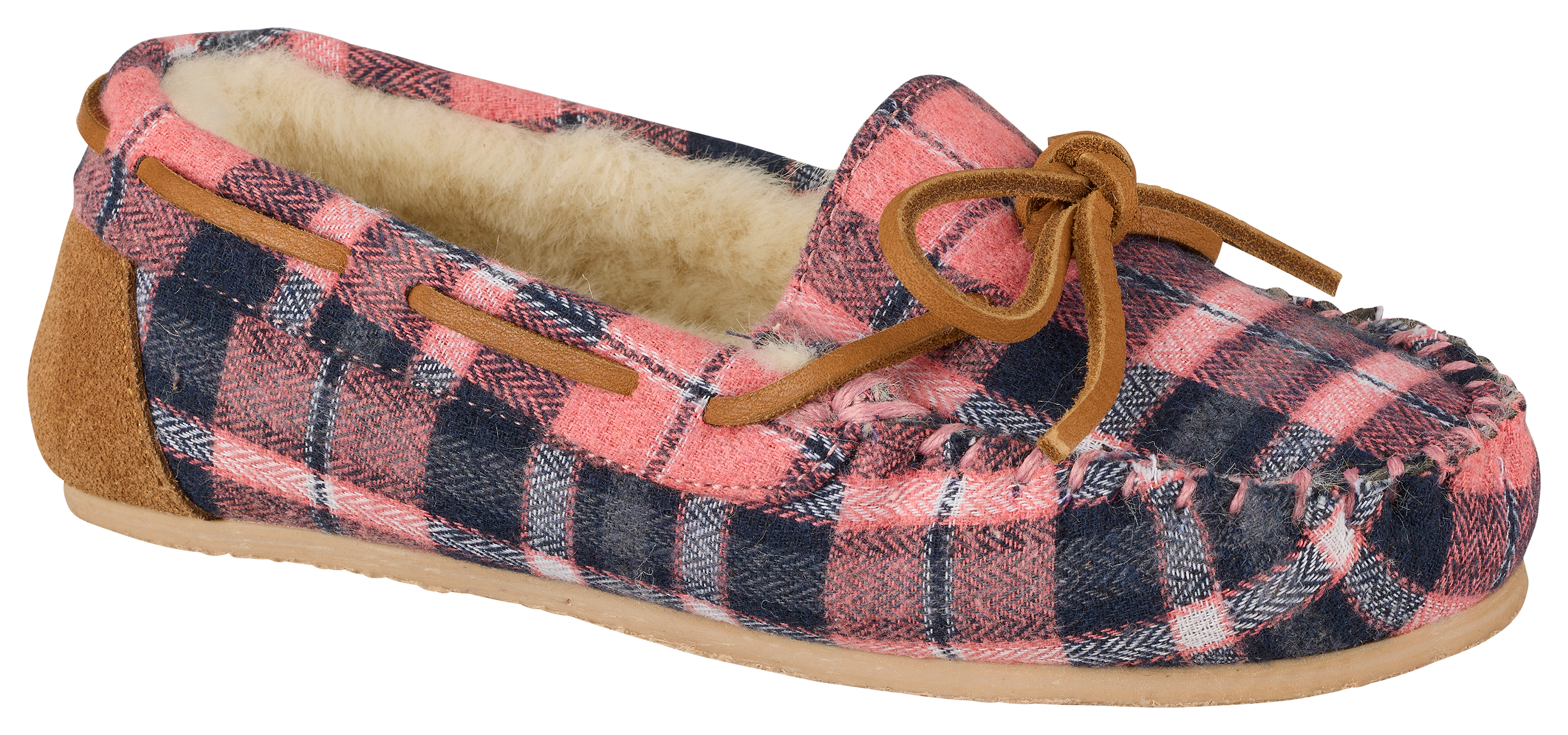 Image of Bass Pro Shops Sundae Slip-On Moccasins for Kids - Pink/Navy Plaid