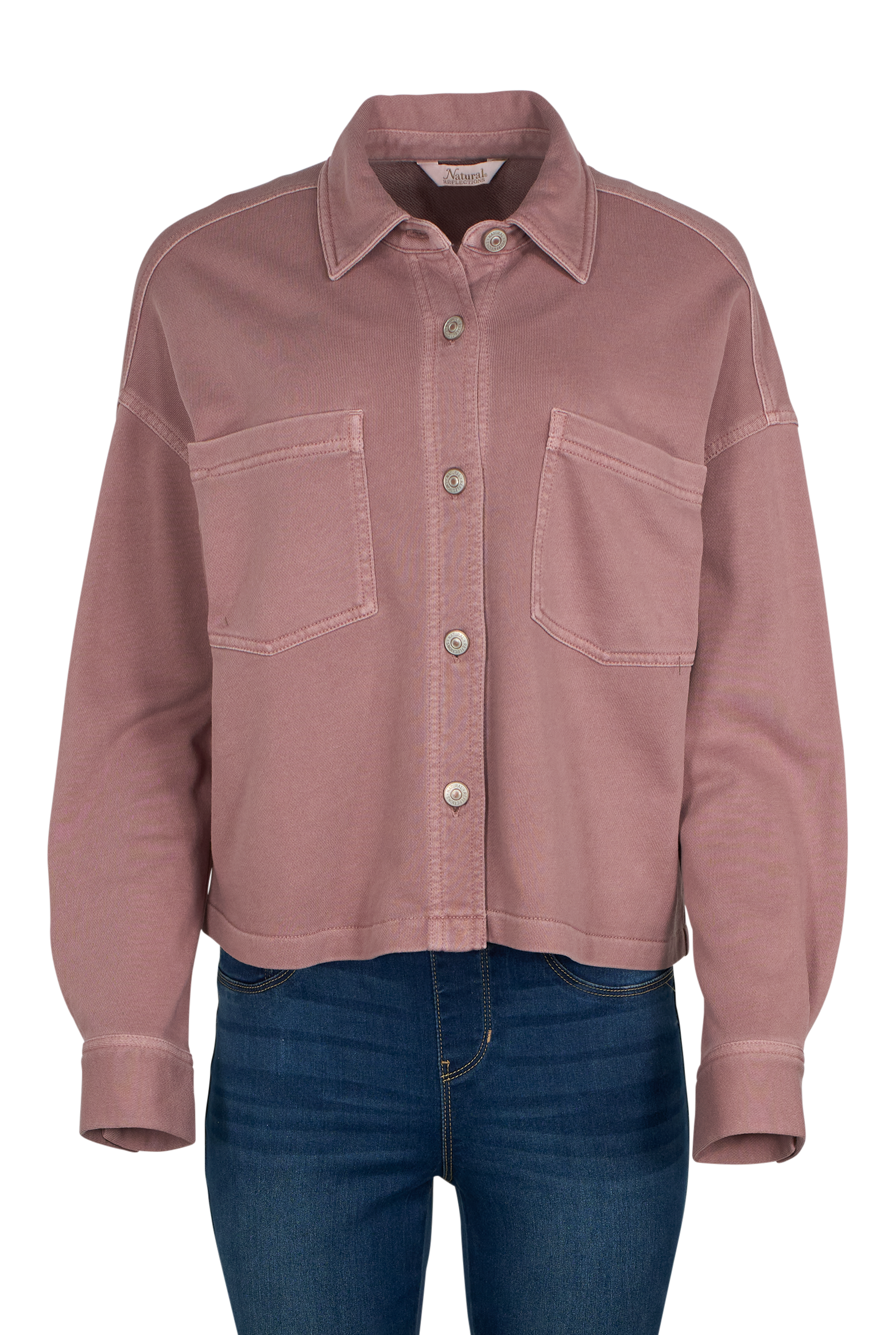 Image of Natural Reflections Cropped Knit Shirt Jacket - Rhubarb - XL
