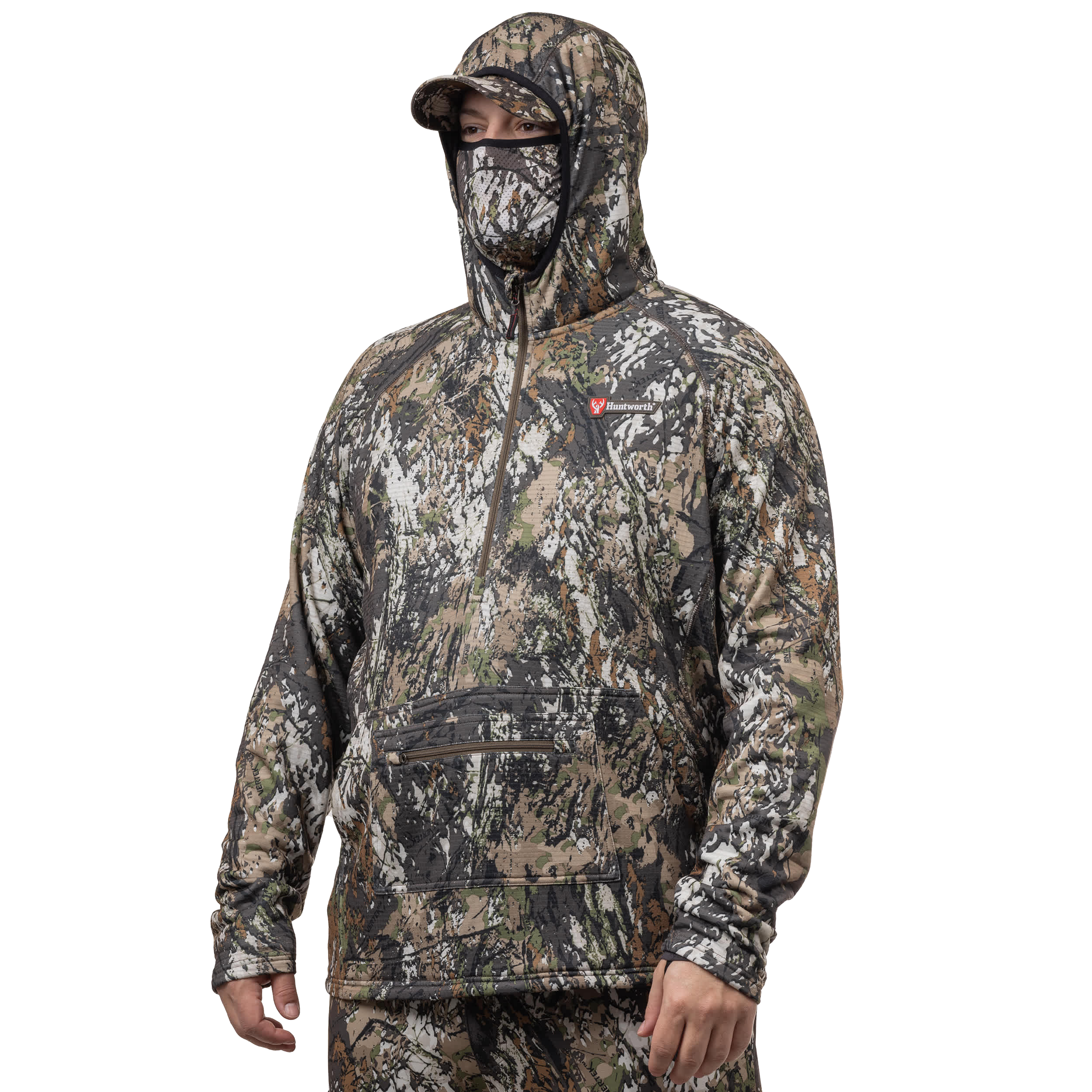 Image of Huntworth Shelton Midweight Half-Zip Hoodie with Built-In Facemask for Men - Huntworth Vertek - XL