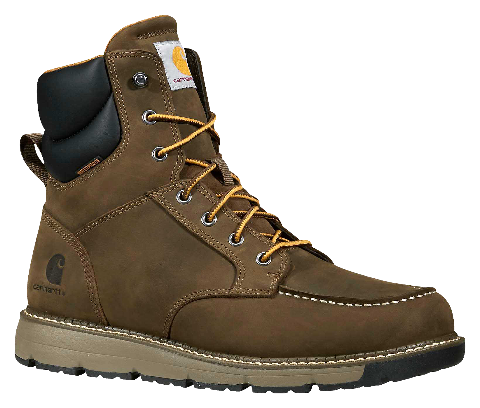 Image of Carhartt Millbrook 6'' Waterproof Wedge Work Boots for Men - Mossy Brown - 10.5M
