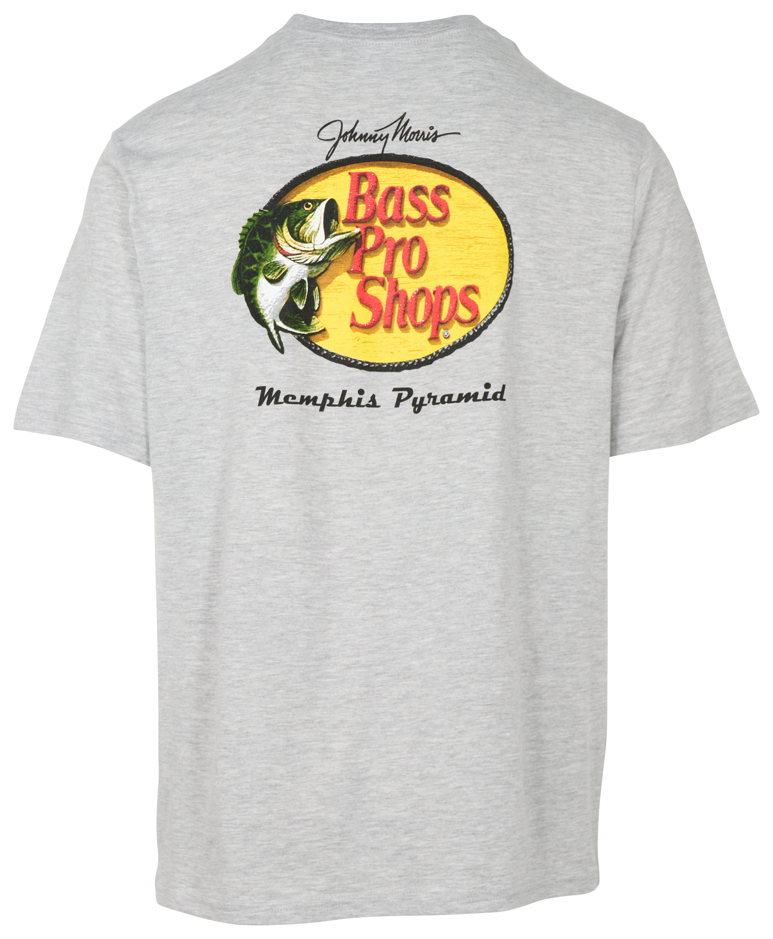 Image of Bass Pro Shops Memphis Pyramid Woodcut Logo Short-Sleeve T-Shirt for Men - Gray