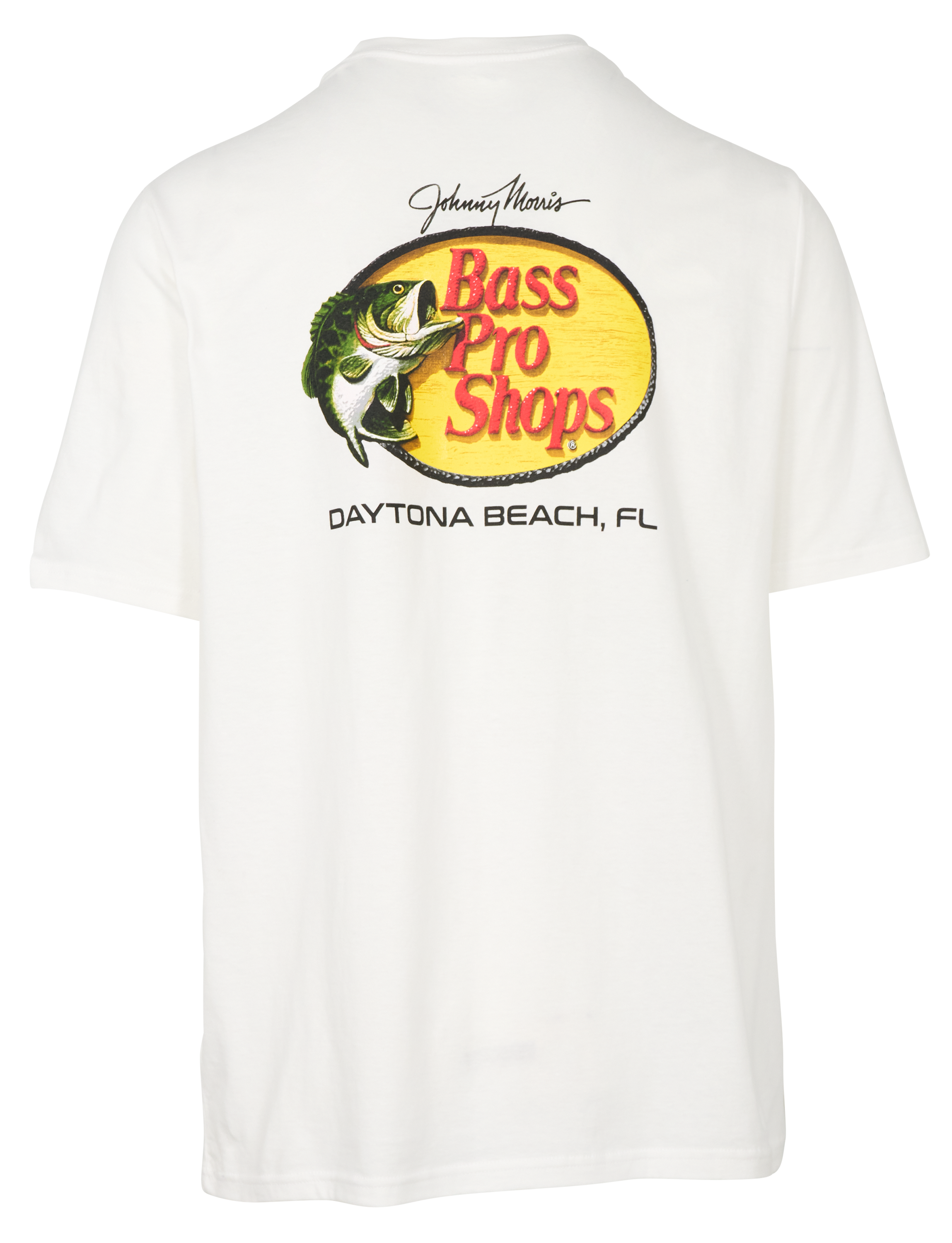 Image of Bass Pro Shops Daytona Beach Woodcut Logo Short-Sleeve T-Shirt for Men - White