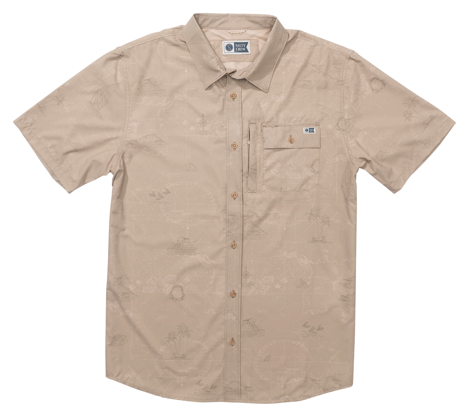 Image of Salty Crew Flagship UV Button-Up Short-Sleeve Shirt for Men - Khaki