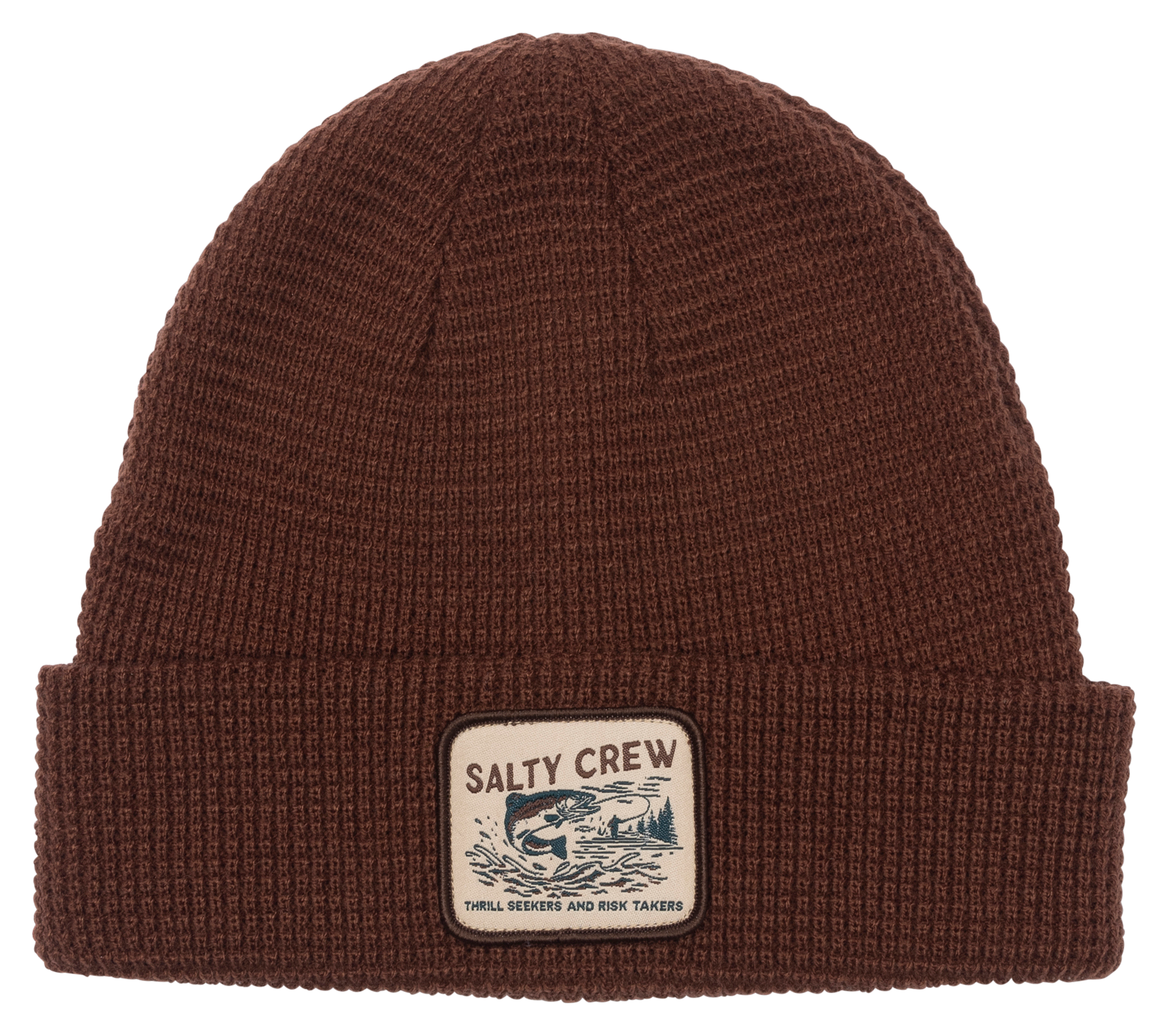 Image of Salty Crew Logo Patch Coastal Waffle-Knit Beanie - Friar Brown