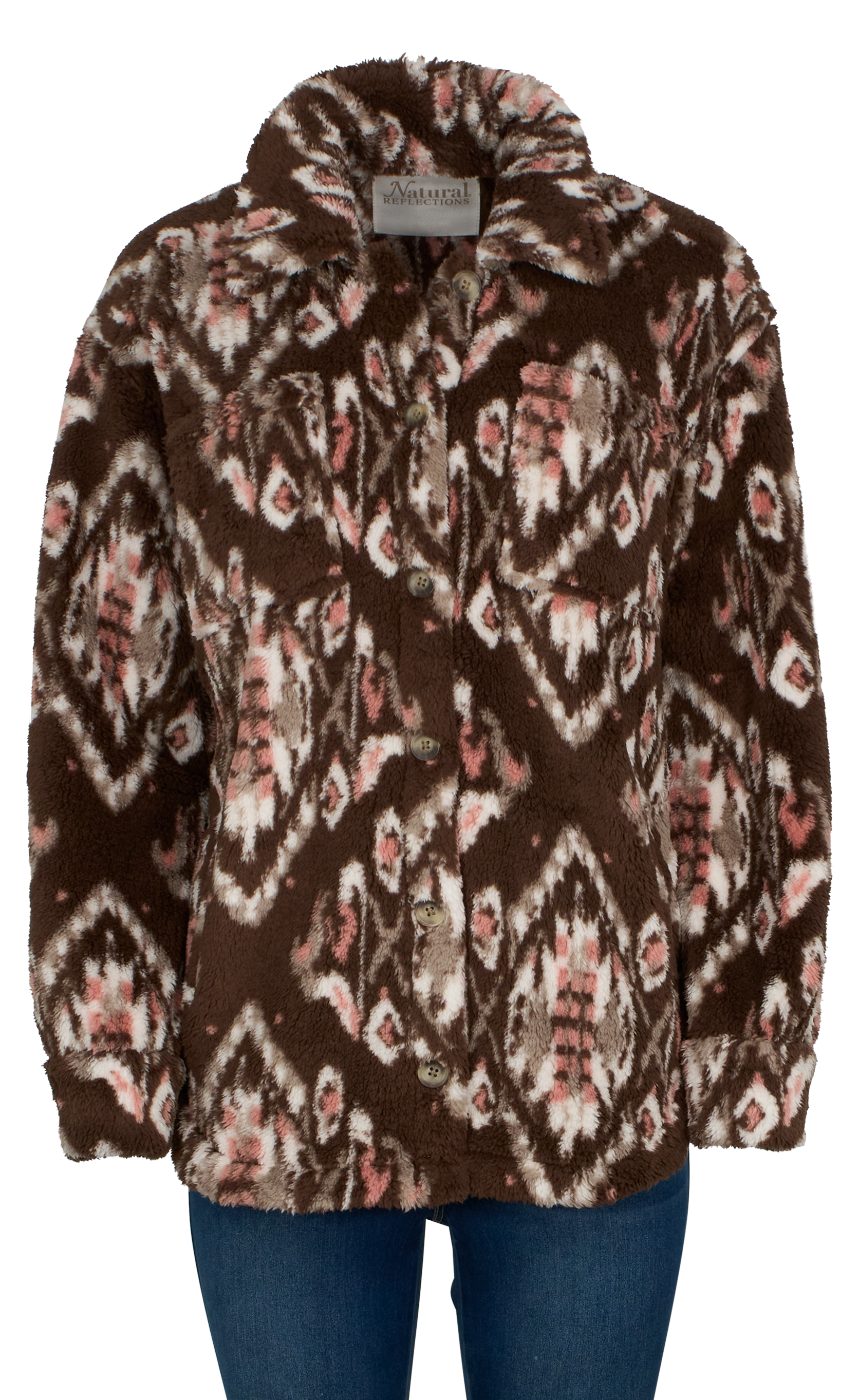 Image of Natural Reflections Sherpa Shirt Jacket - Brown Aztec - XL