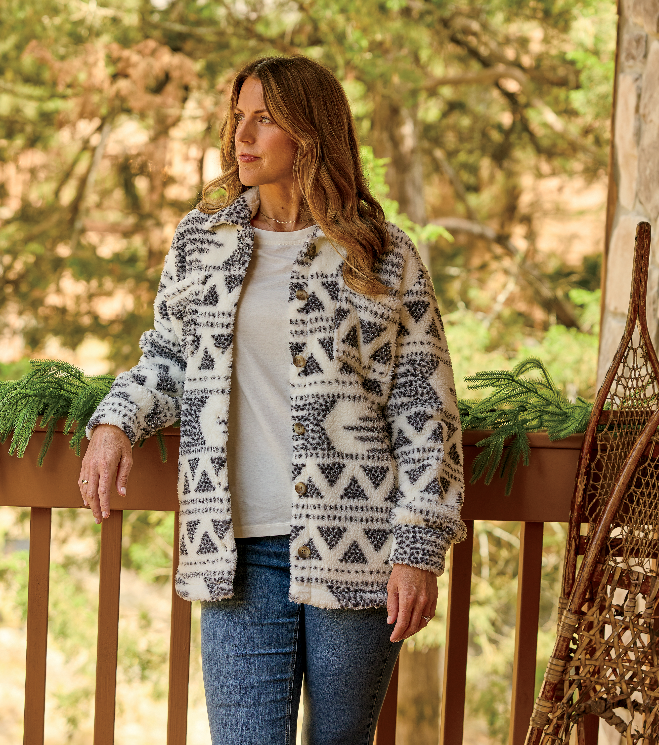 Image of Natural Reflections Sherpa Shirt Jacket - Cream Print - L