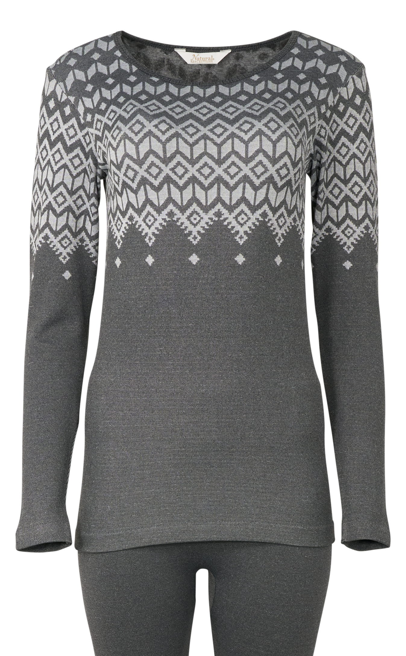 Image of Natural Reflections Plush Crew-Neck Fleece Long-Sleeve Sweatshirt - Geo Fairisle - L