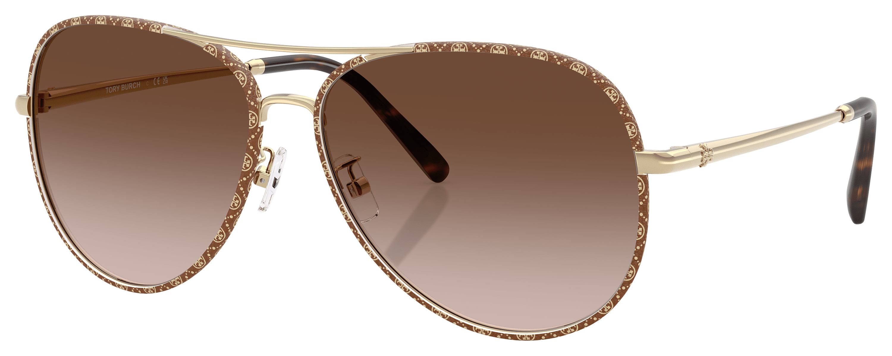 Image of Tory Burch TY6114 Sunglasses for Ladies - Brown Gradient/Light Gold/Monogram