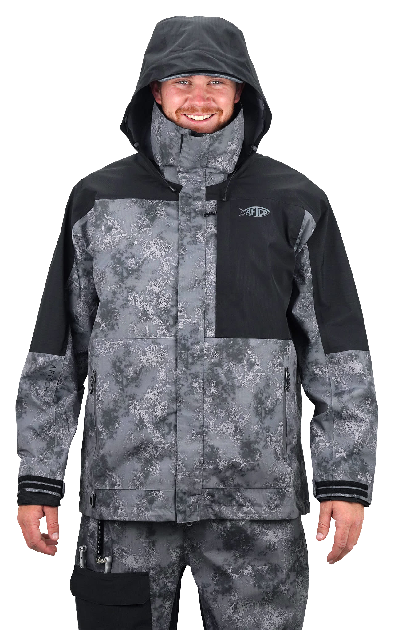 Image of AFTCO Barricade Rain Waterproof Jacket for Men - Charcoal Acid Camo - S