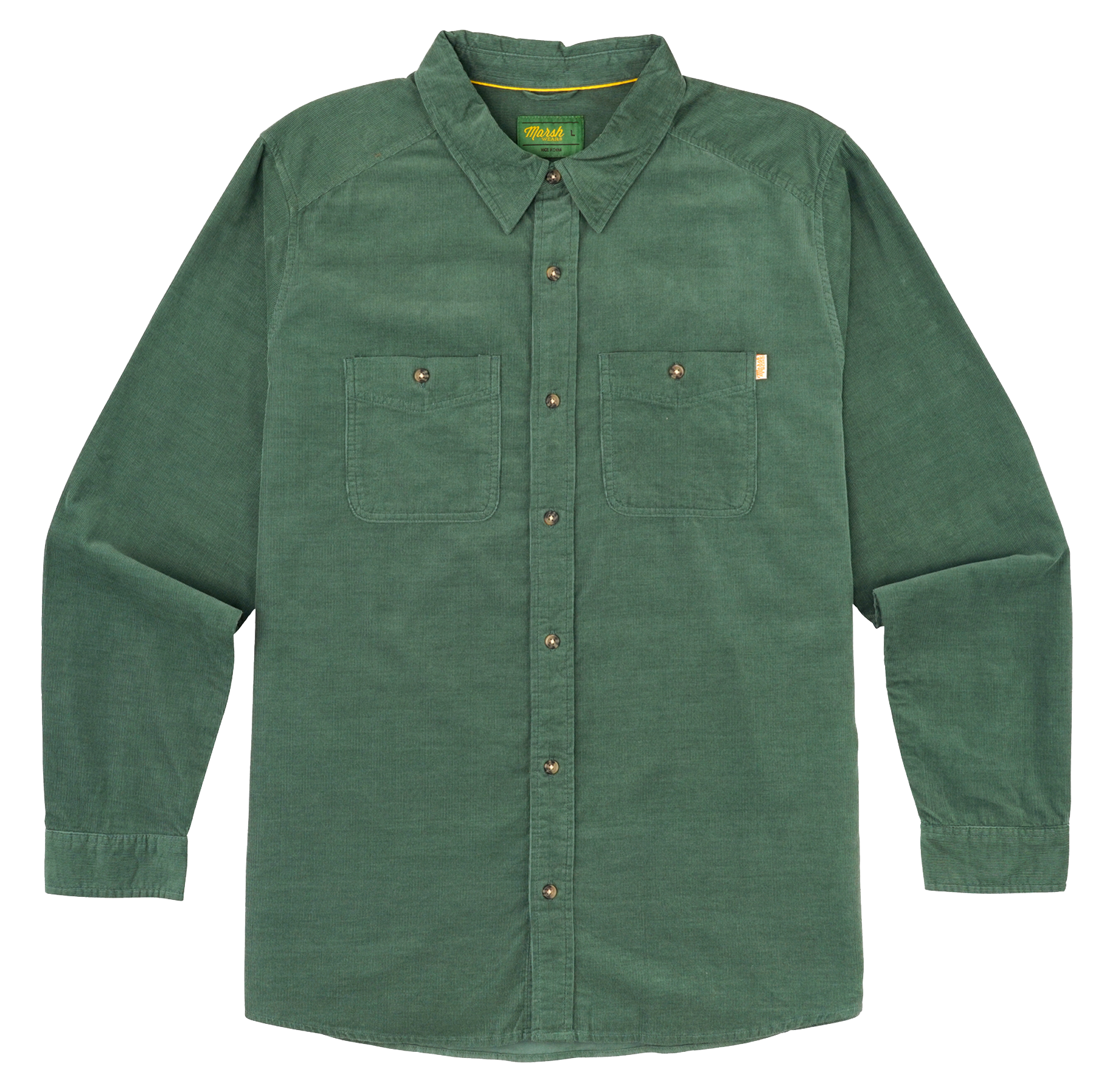 Image of Marsh Wear Cody Cord Long-Sleeve Shirt - Duck Green