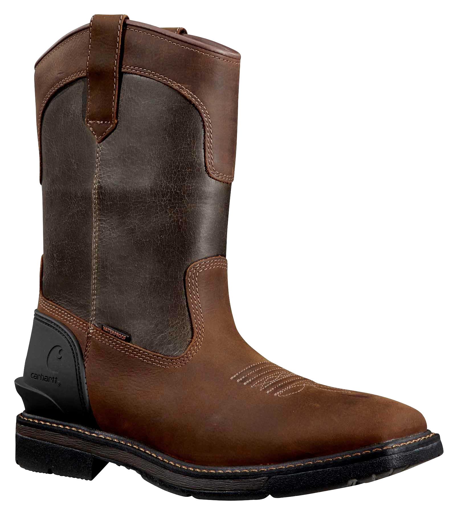 Image of Carhartt Montana Waterproof Square Steel-Toe Wellington Work Boots for Men - Brown/Burnt Olive - 7W