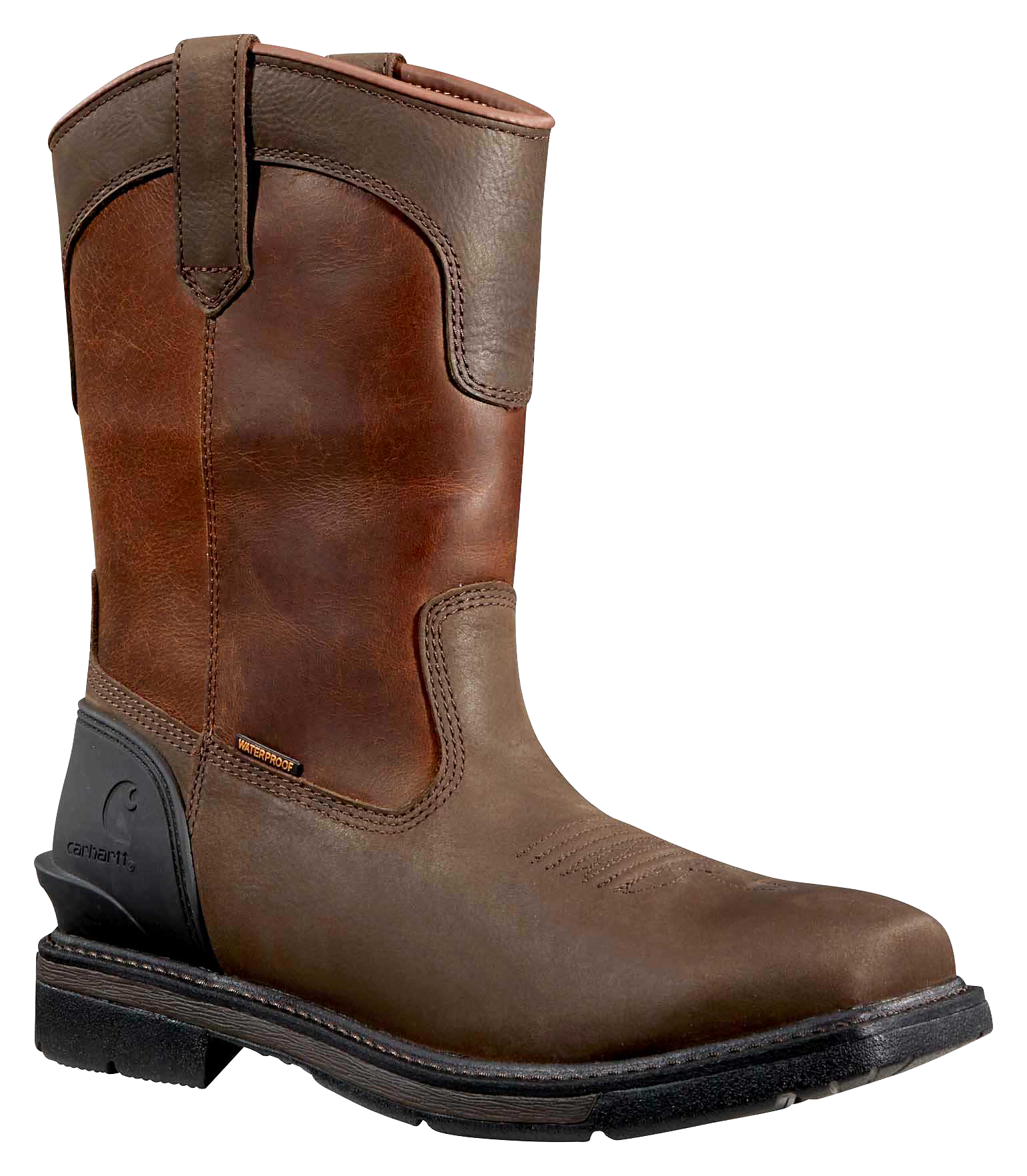 Image of Carhartt Montana Waterproof Square Steel-Toe Wellington Work Boots for Men - Dark Chocolate/Red Brown - 7.5M