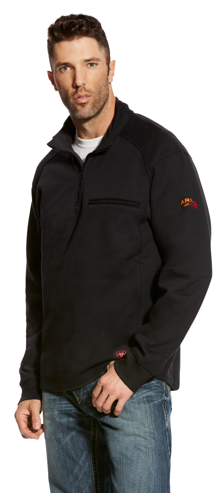 Image of Ariat FR Rev Quarter-Zip Long-Sleeve Pullover for Men - Black - M