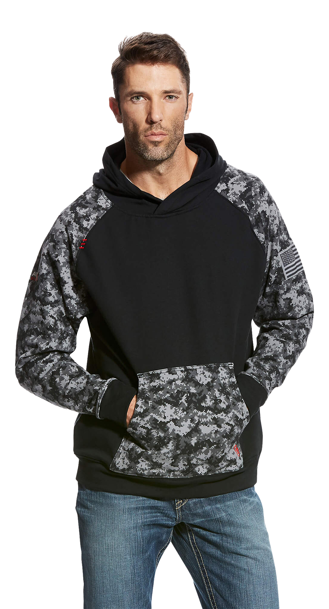 Men's Flame-Resistant DuraStretch Patriot Hoodie in Black Digi, Size: Medium by Ariat