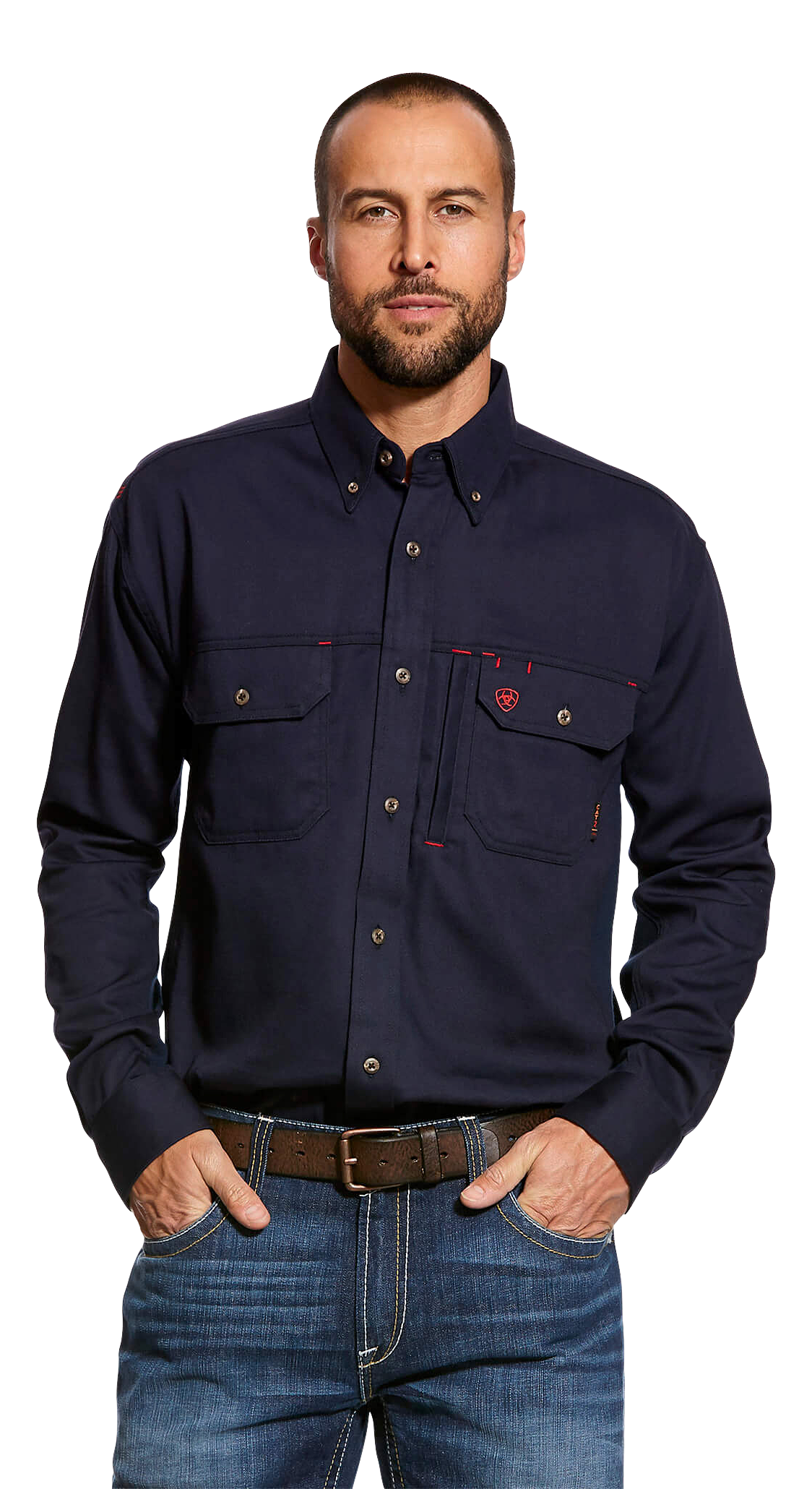 Image of Ariat FR Solid Vent Long-Sleeve Work Shirt for Men - Navy
