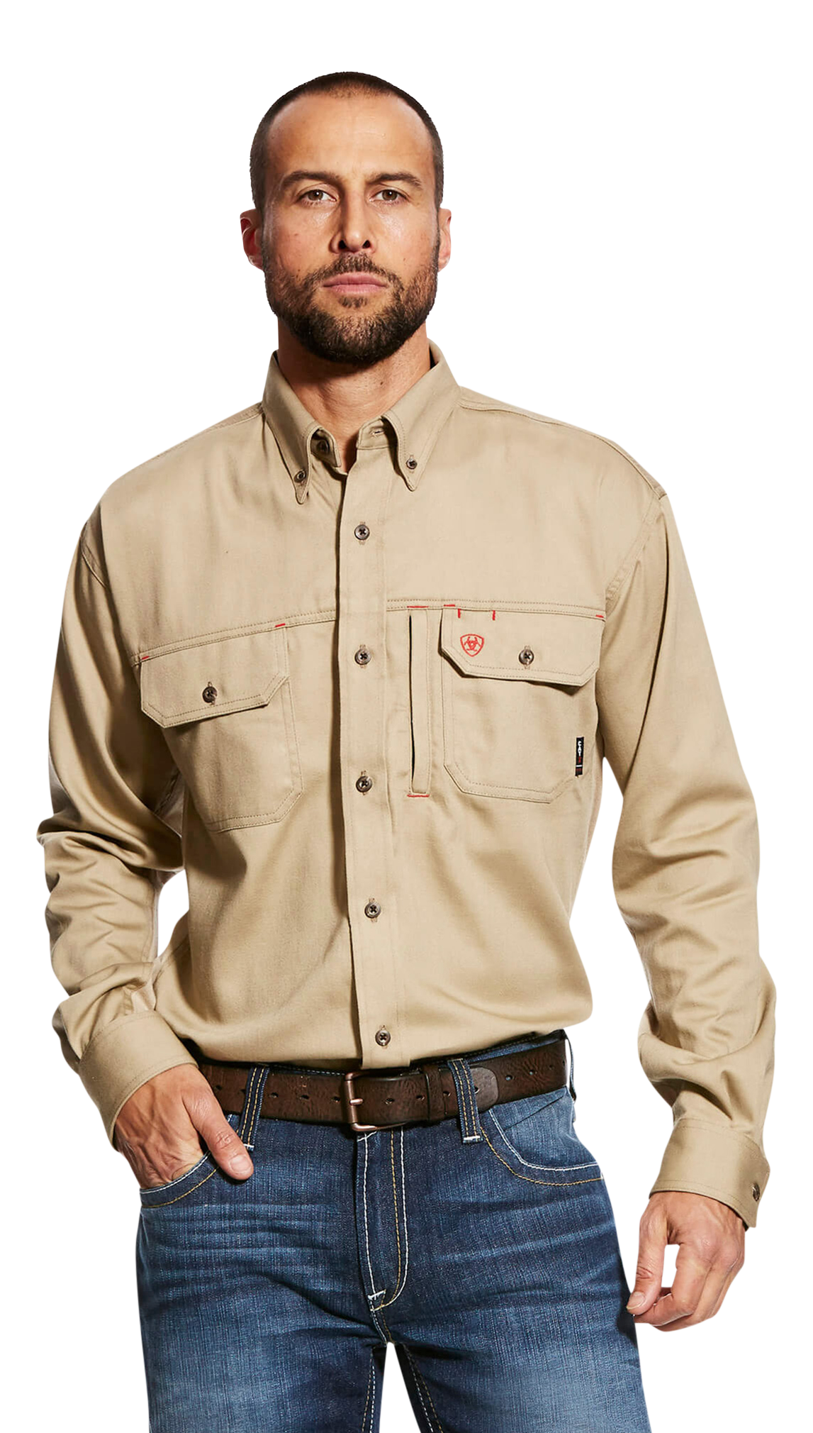Image of Ariat FR Solid Vent Long-Sleeve Work Shirt for Men - Khaki