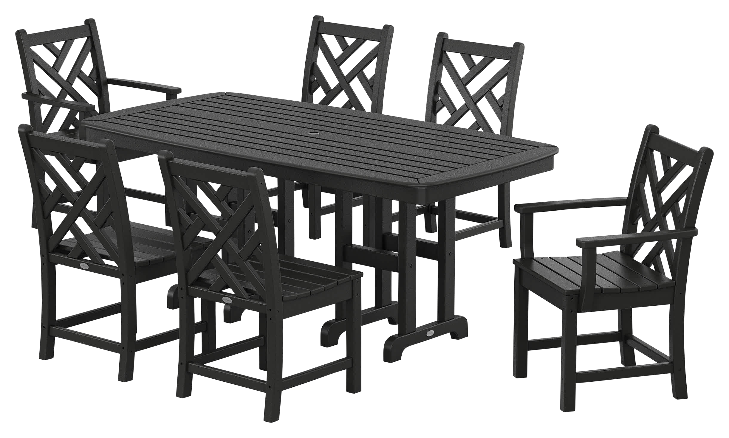 Image of POLYWOOD Chippendale 7-Piece Dining Set - Black