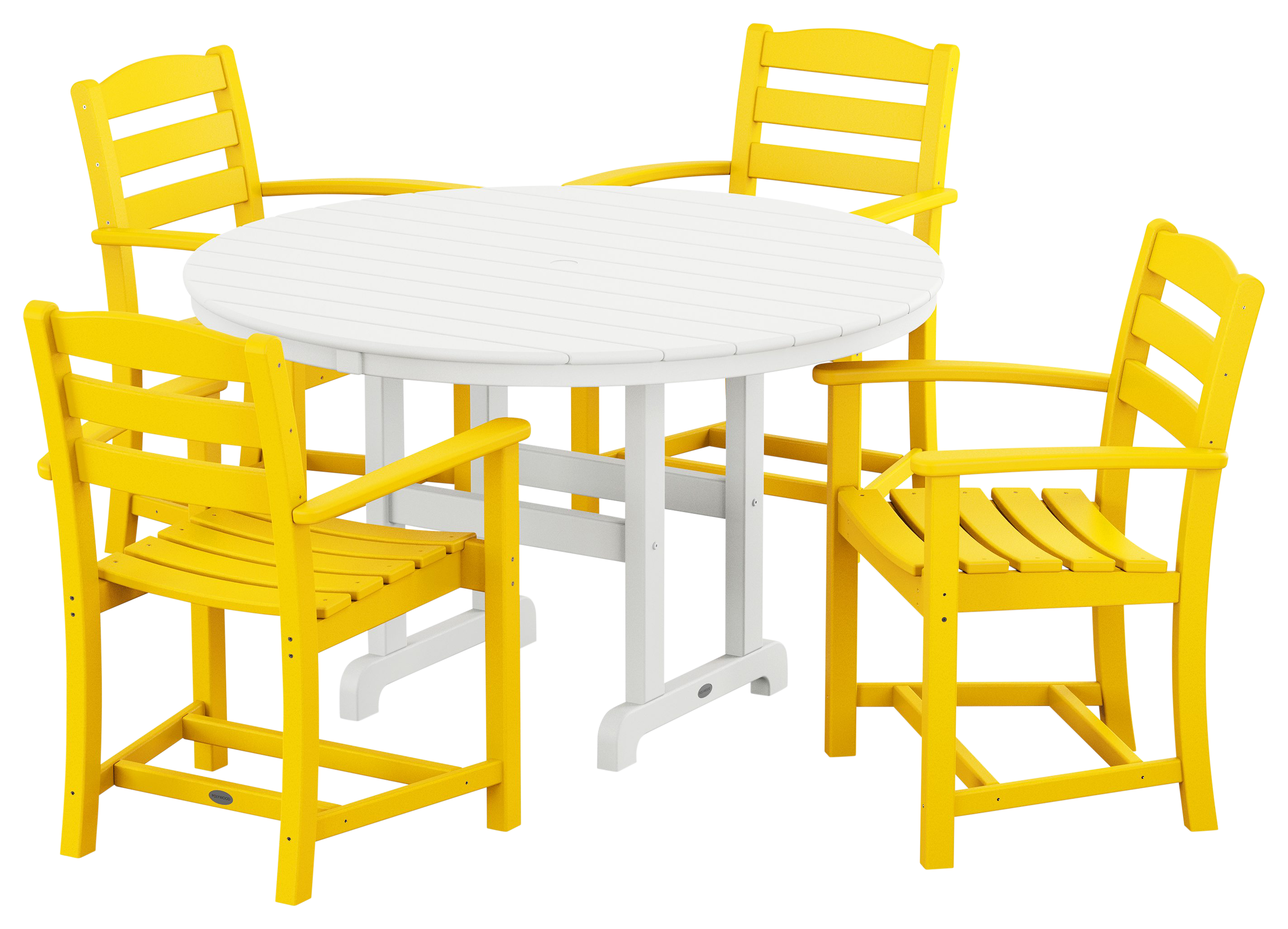 Image of POLYWOOD La Casa Cafe 5-Piece Round Farmhouse Dining Set - Lemon/White