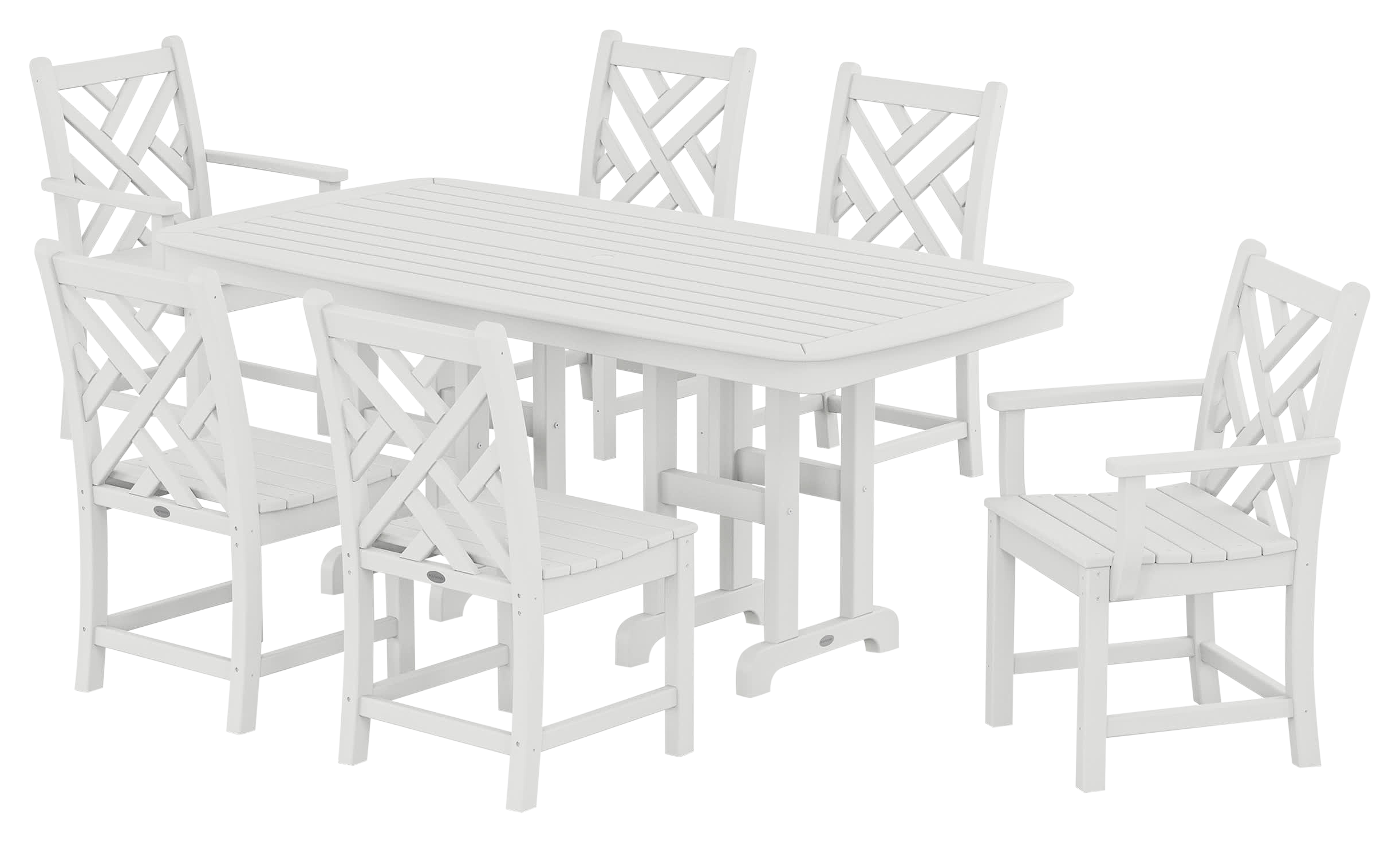 Image of POLYWOOD Chippendale 7-Piece Dining Set - White