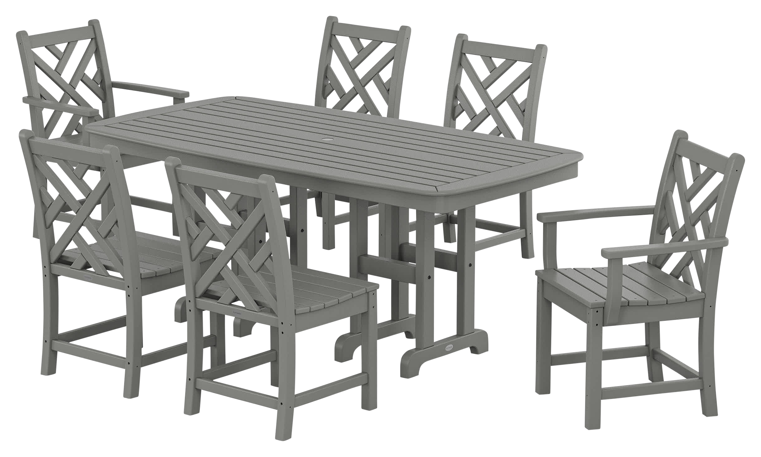Image of POLYWOOD Chippendale 7-Piece Dining Set - Slate Grey