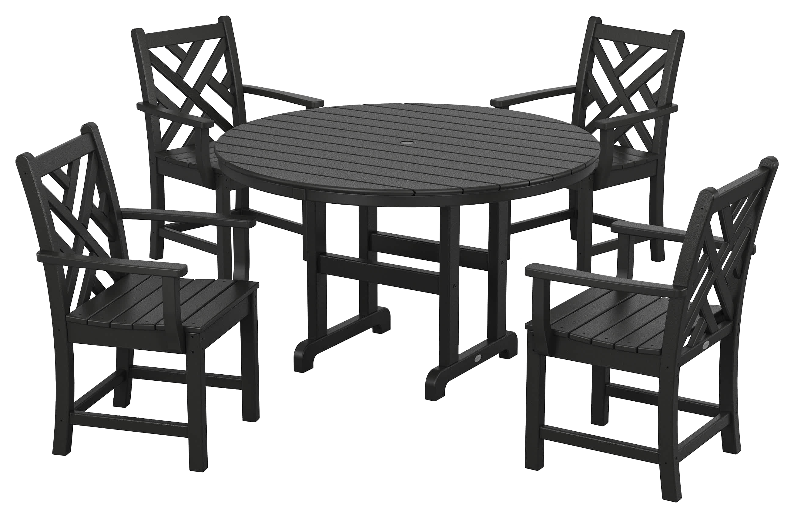 Image of POLYWOOD Chippendale 5-Piece Round Farmhouse Dining Set - Black
