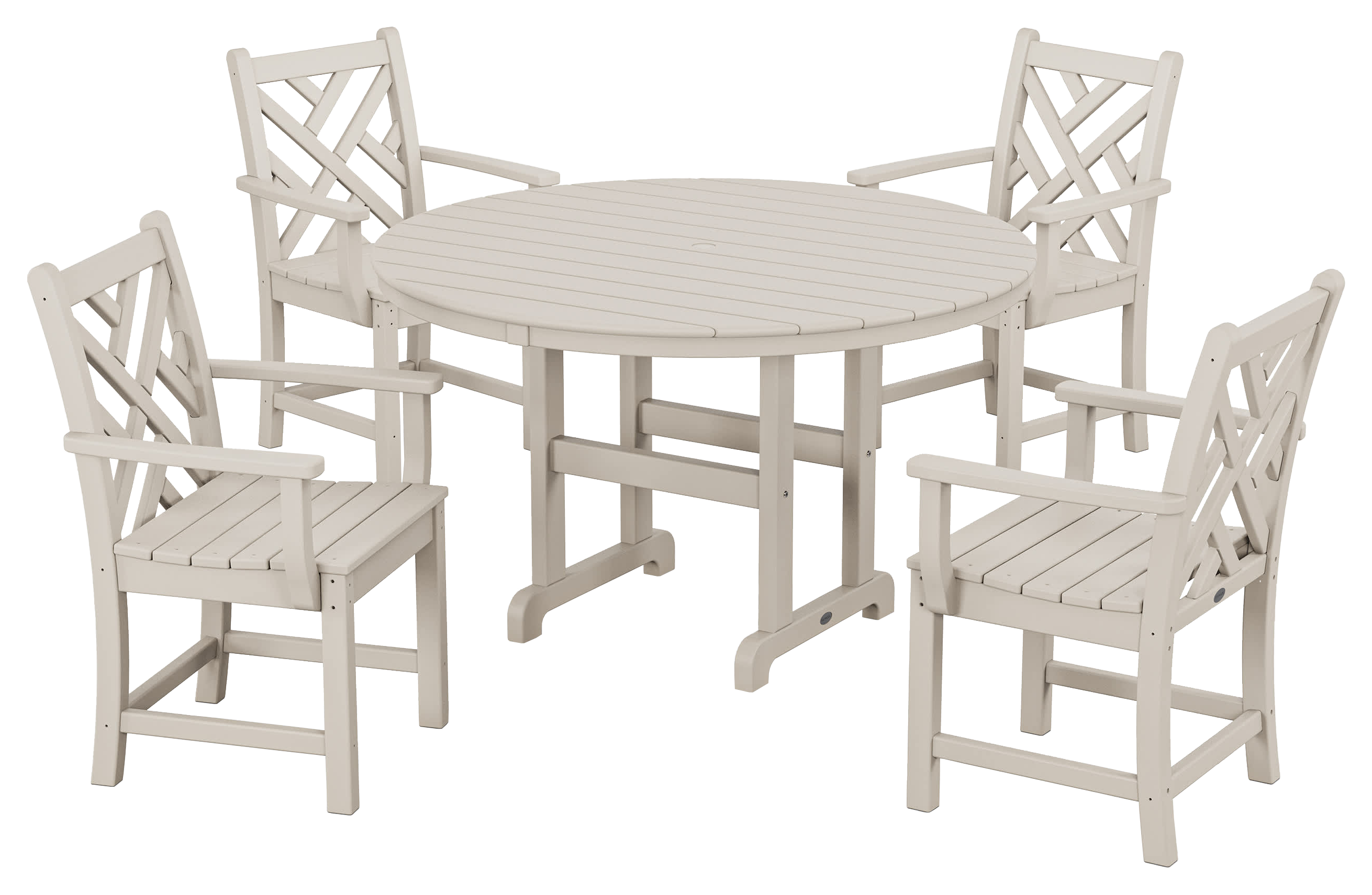 Image of POLYWOOD Chippendale 5-Piece Round Farmhouse Dining Set - Sand